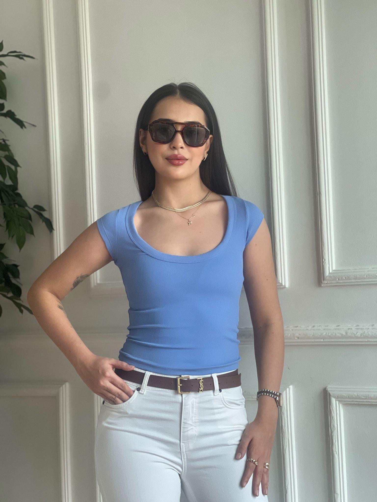 Kısa Kol Tshirt 16695 Mavi