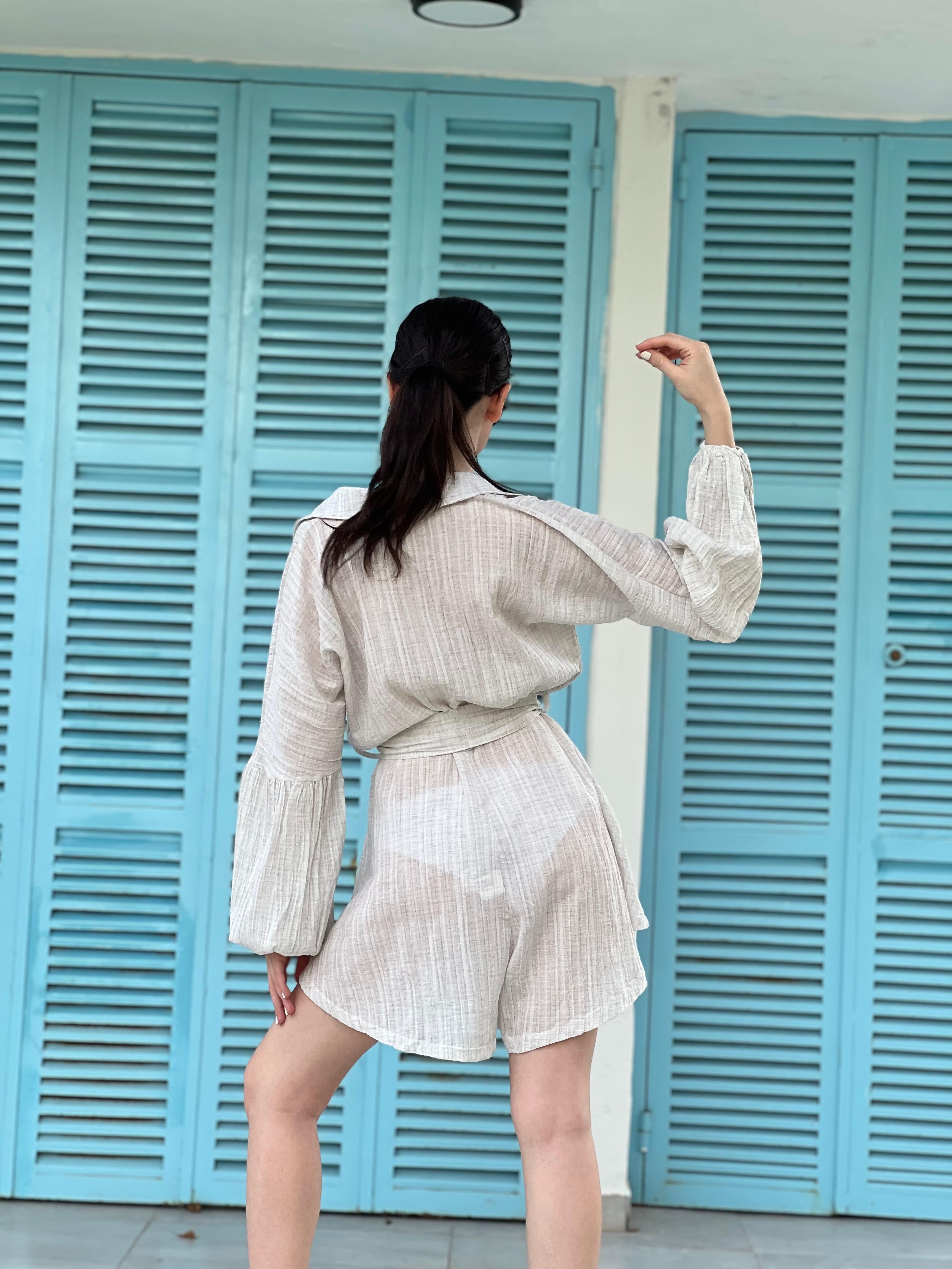 Kısa Şort Tulum 232-7004 Bej