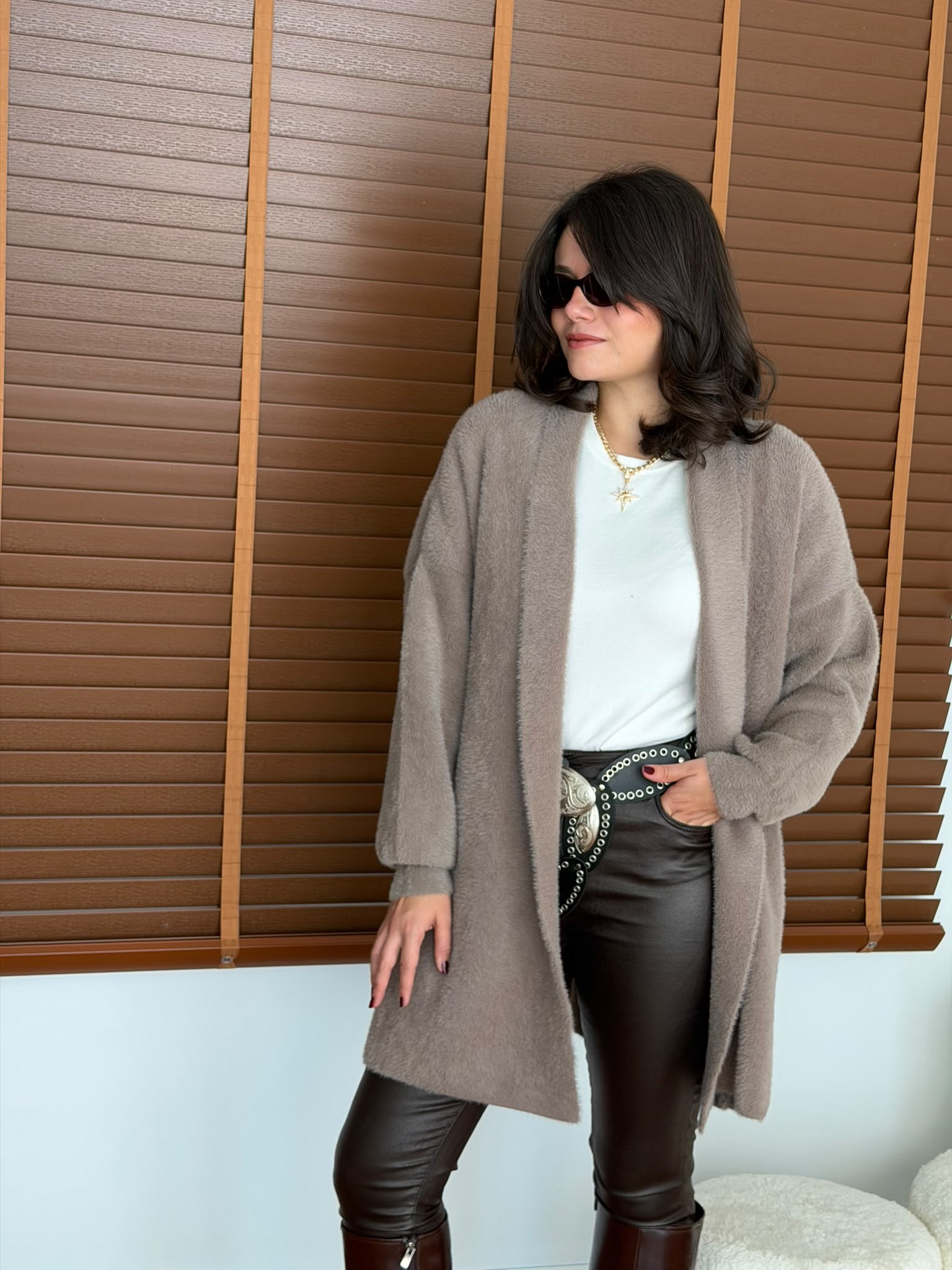 Kısa Yumoş Hırka 4602 Vizon
