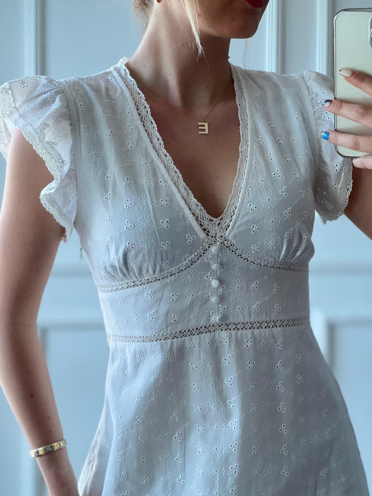 Kolları Fırfır Dantel Detay Elbise 24014 Ekru