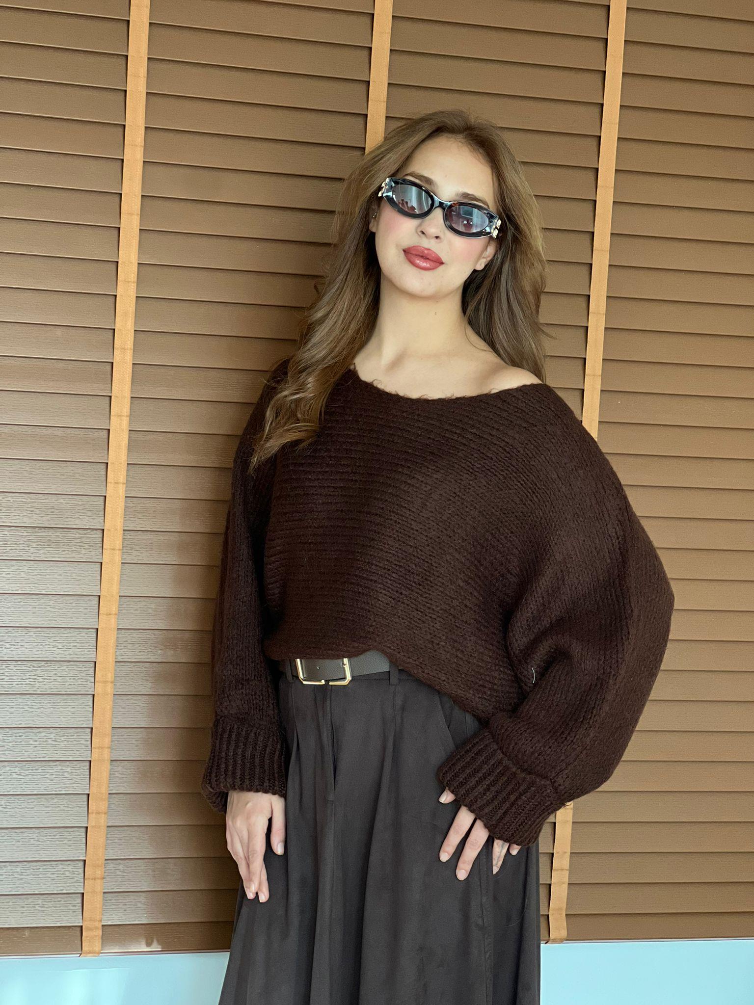 Kolları Katlamalı Kazak 4338 Kahverengi