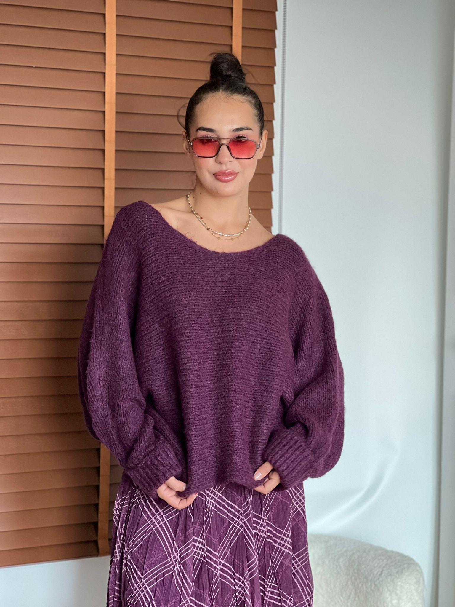 Kolları Katlamalı Kazak 4338 Mürdüm