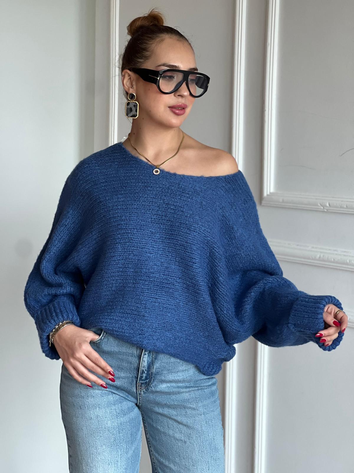 Kolları Katlamalı Kazak 4338 Saks Mavisi