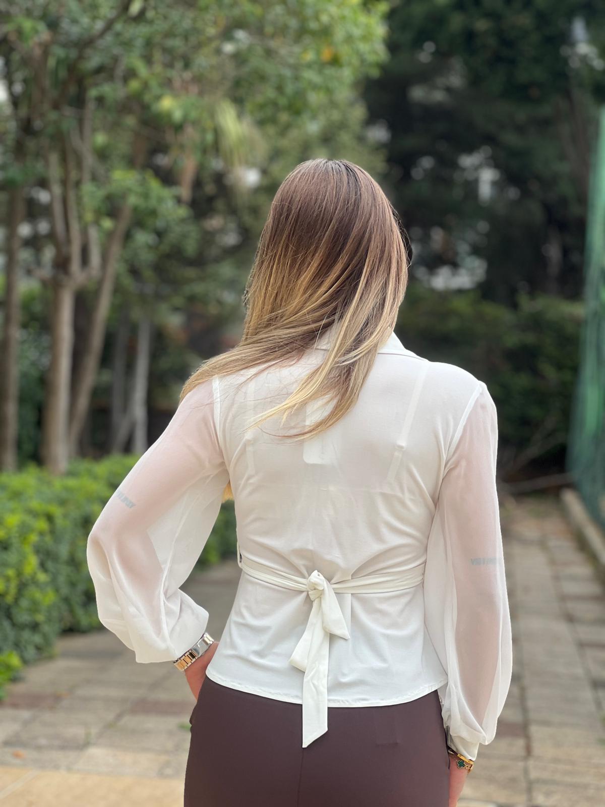 Kolları Tül Kruvaze Gömlek 2723 Ekru