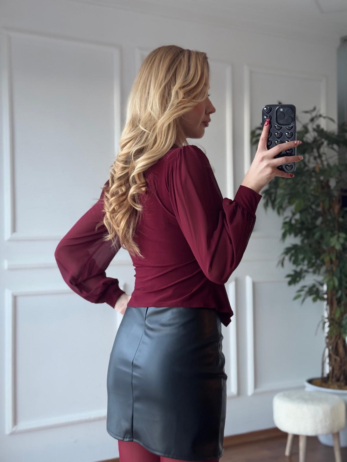 Kolları Tül Yakalı Gömlek 2643 Bordo