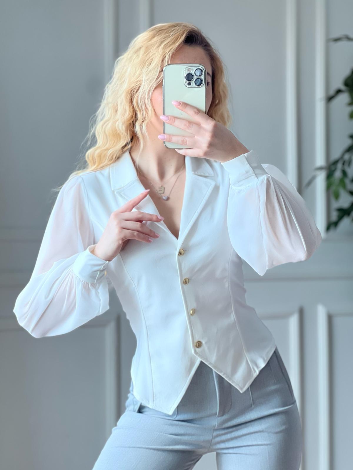 Kolları Tül Yakalı Gömlek 2643 Ekru