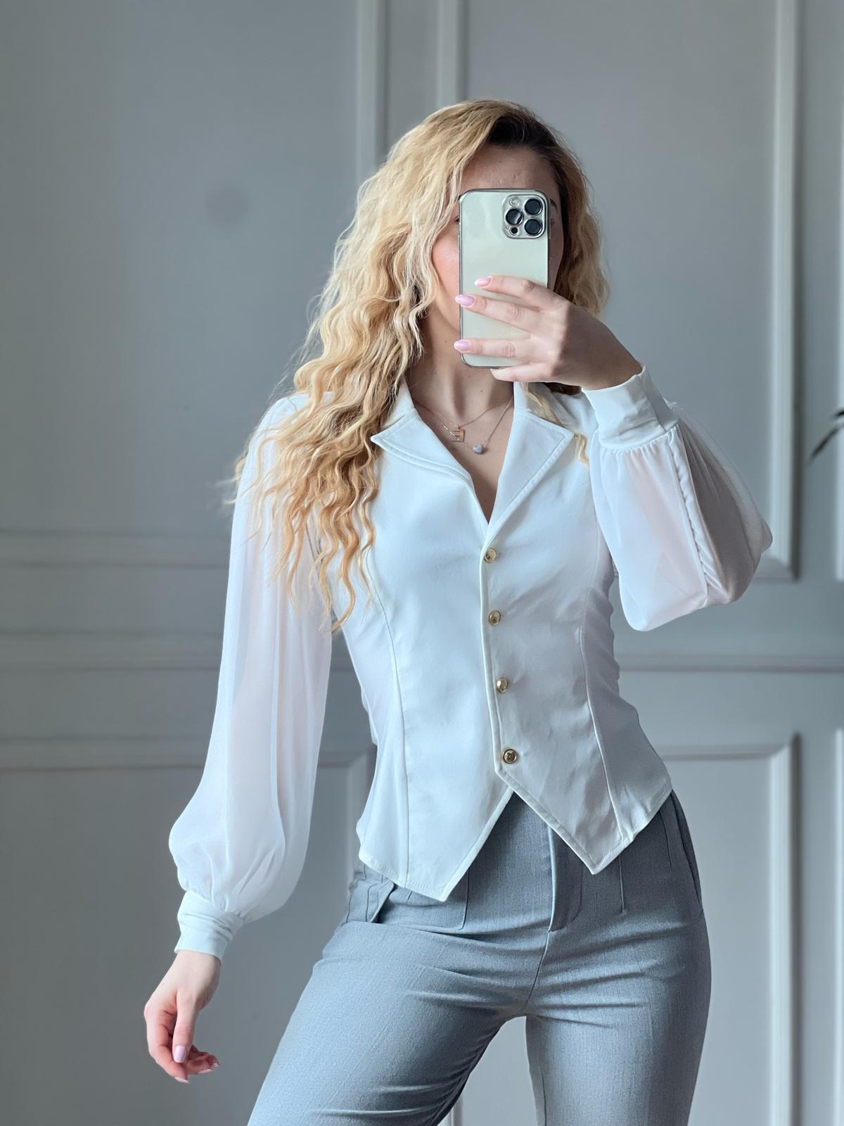 Kolları Tül Yakalı Gömlek 2643 Ekru