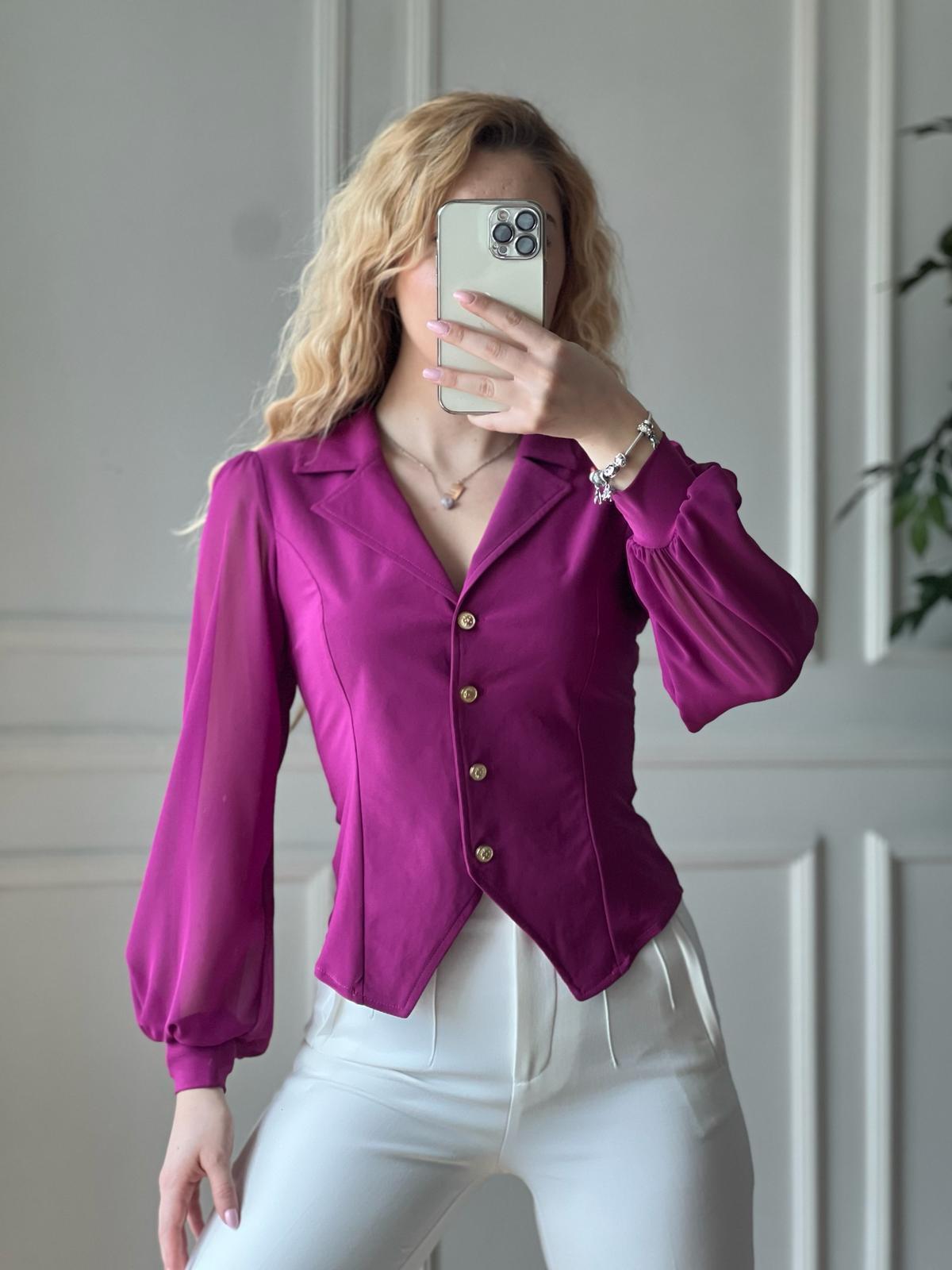 Kolları Tül Yakalı Gömlek 2643 Mor