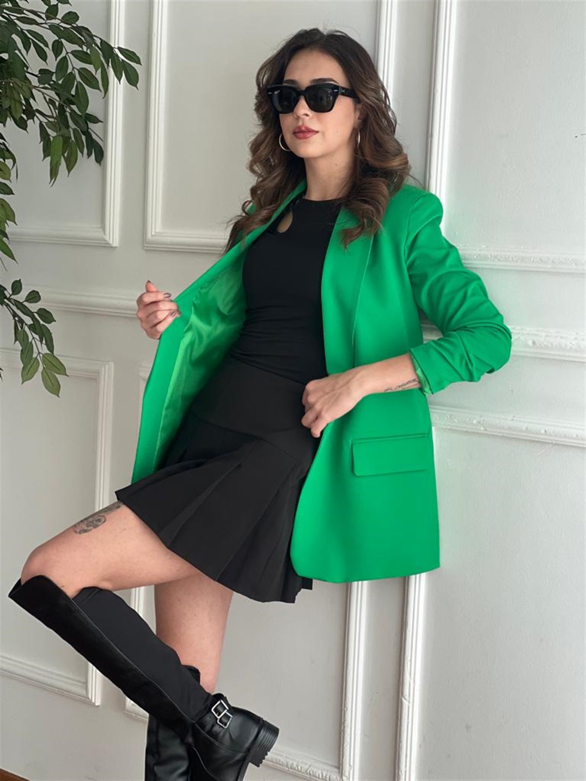 Kolu Büzgülü Ceket 3354 Yeşil