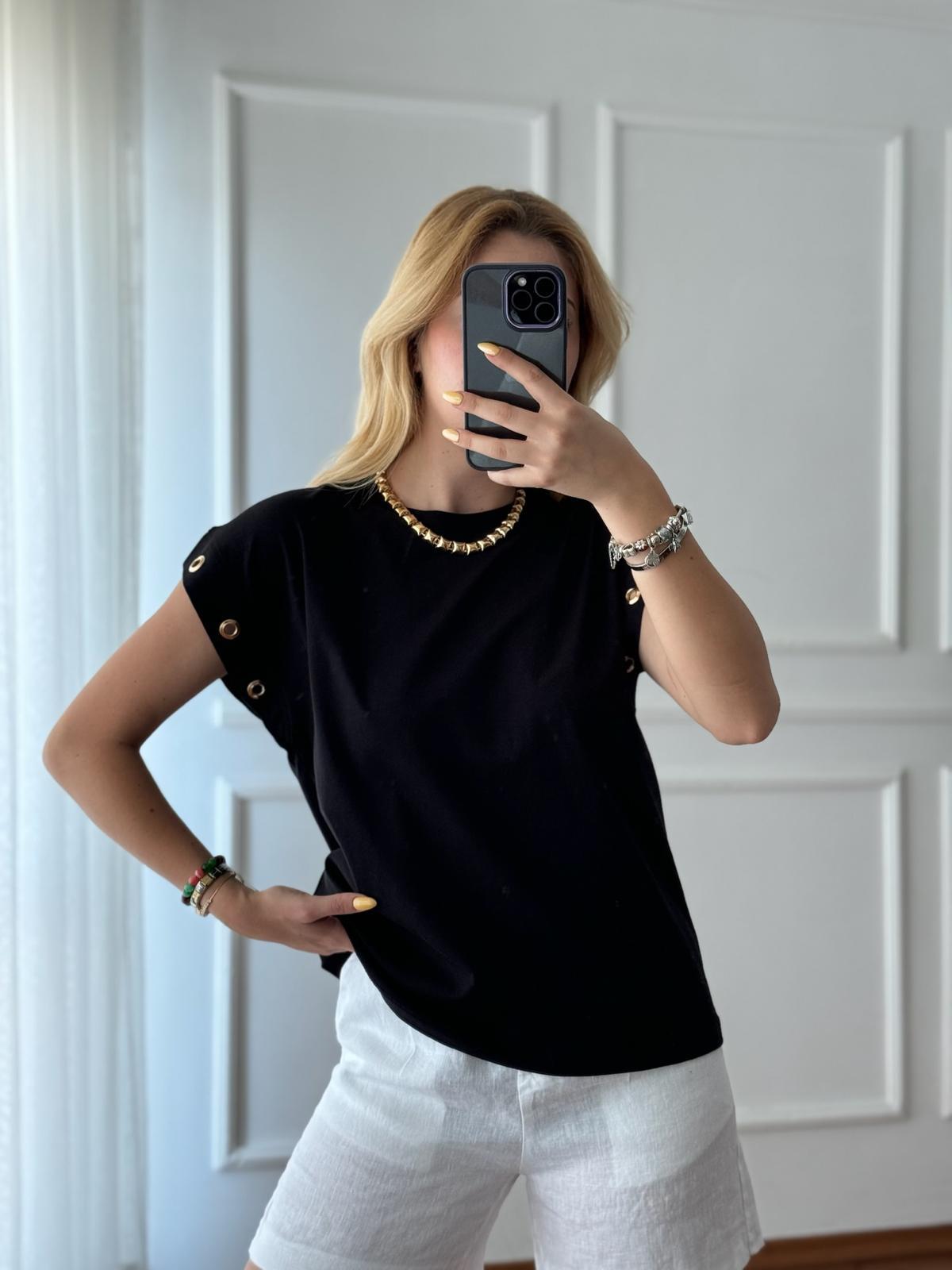 Kolu Kuş Gözlü Tshirt 16165 Siyah