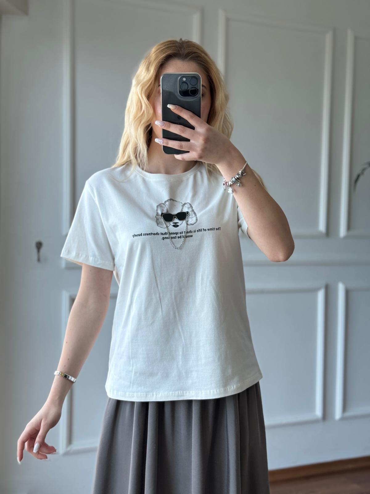 Köpek Baskılı Tshirt 24127 Ekru