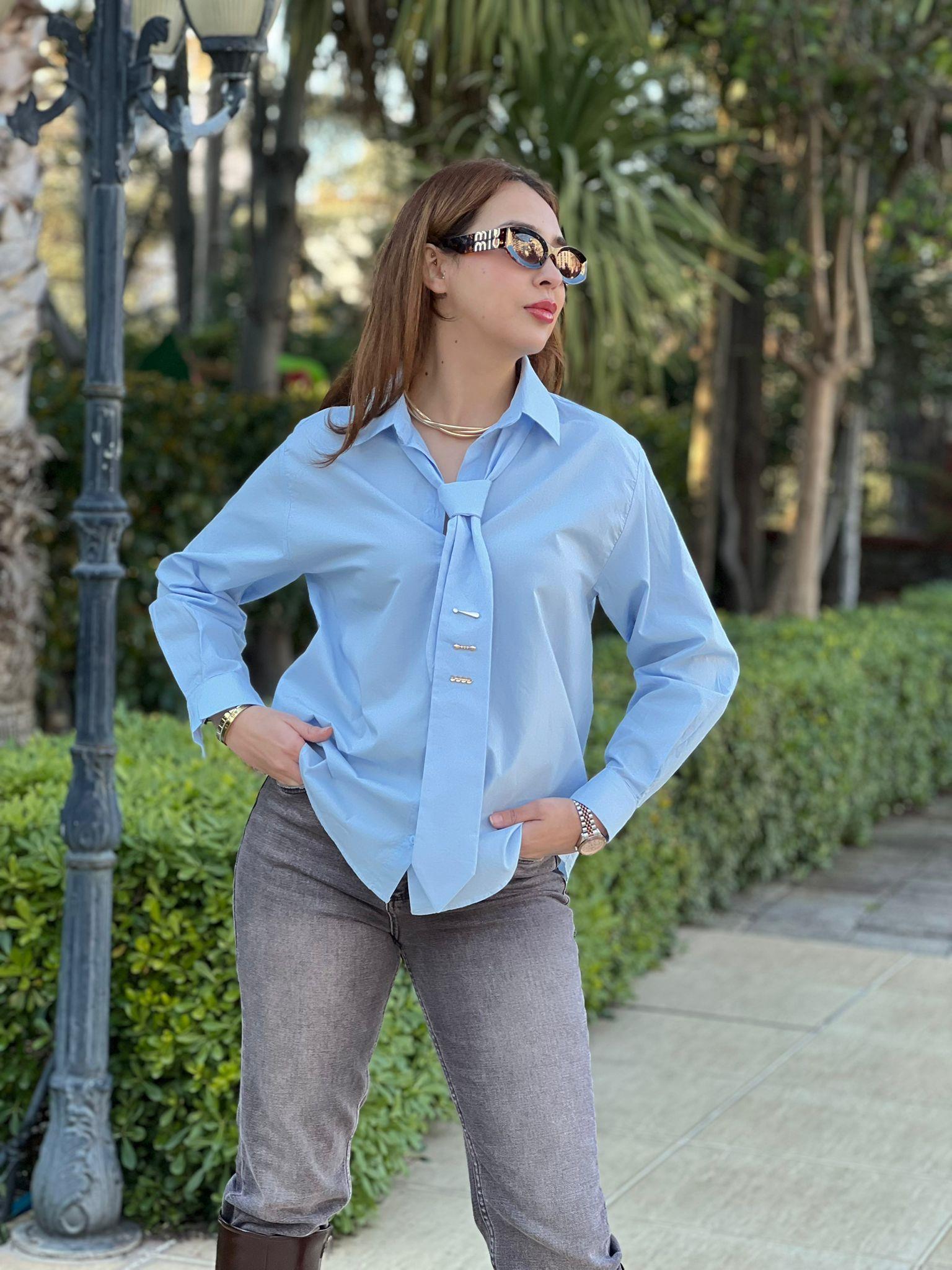 Kravatlı Poplin Gömlek 26092 Bebe Mavisi