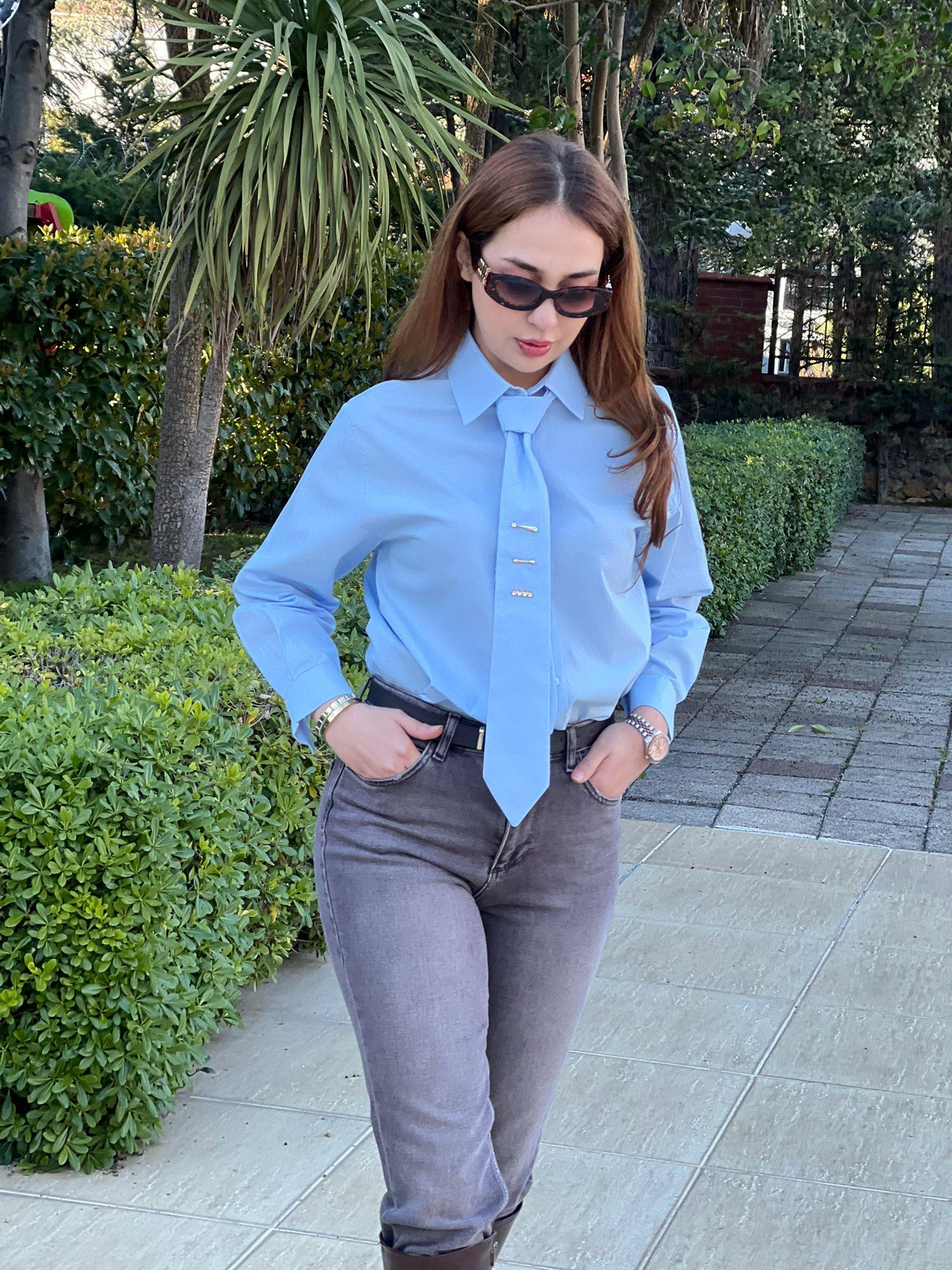 Kravatlı Poplin Gömlek 26092 Bebe Mavisi