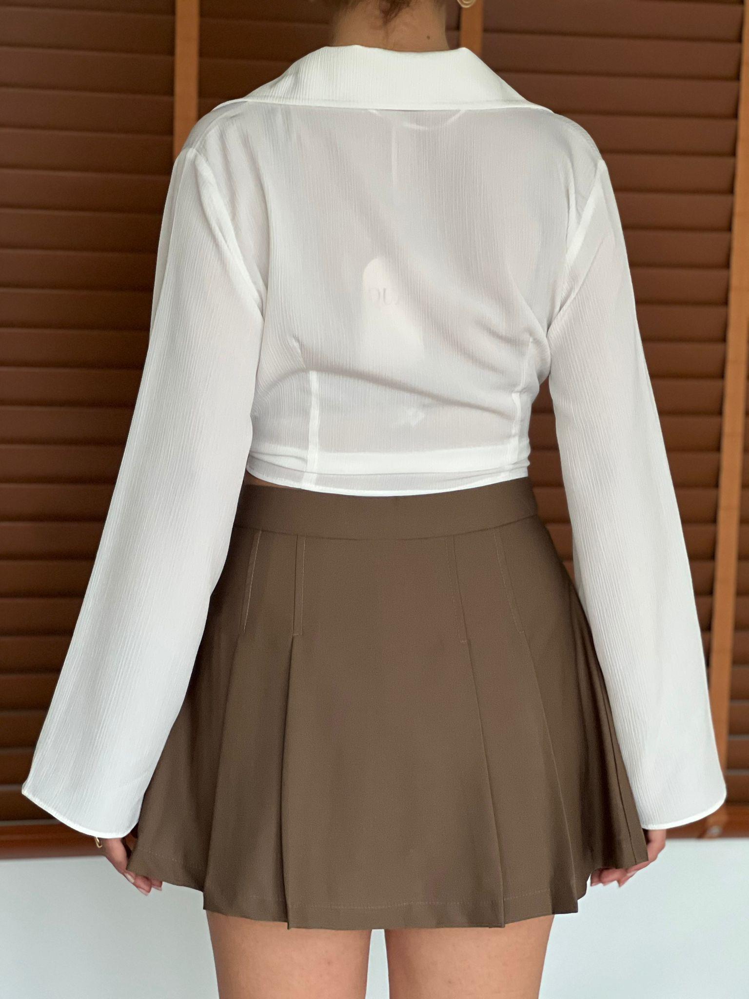 Kruvaze Kısa Bluz 00844 Ekru