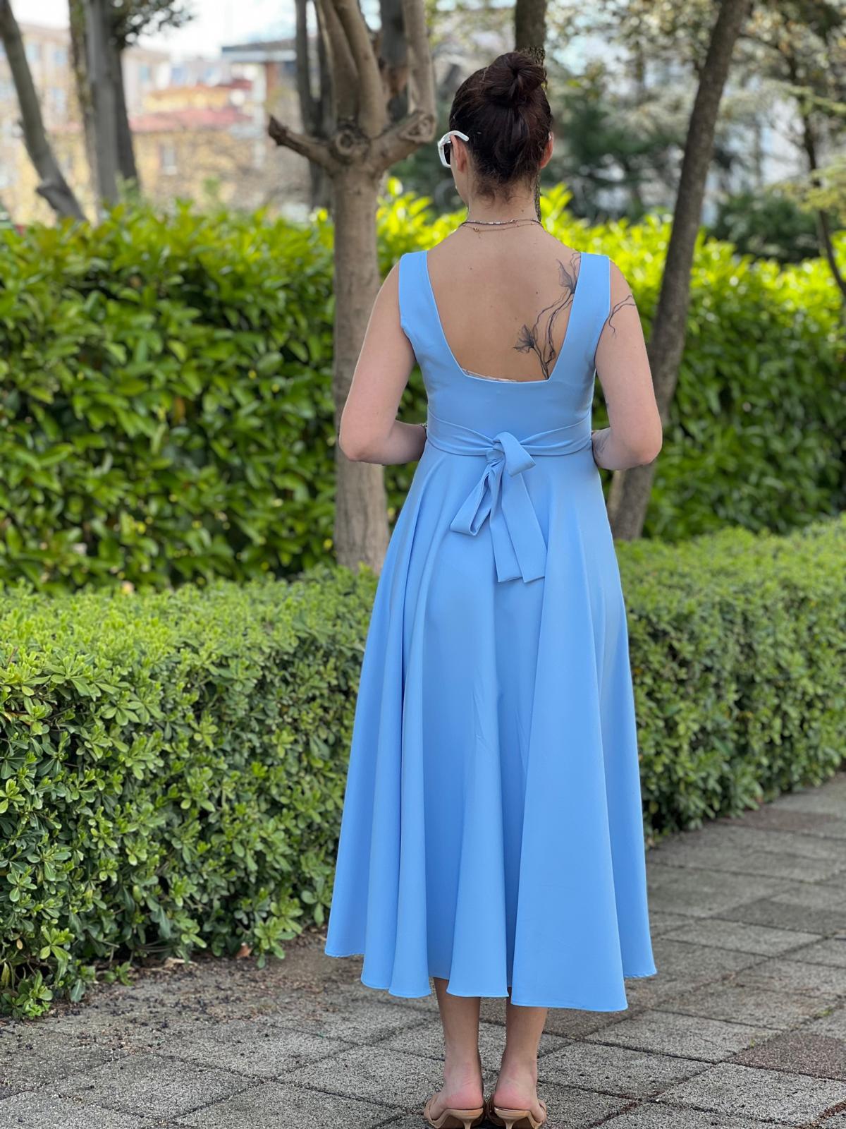 Kuşaklı Eteği Volanlı Elbise 5973 Bebe Mavisi