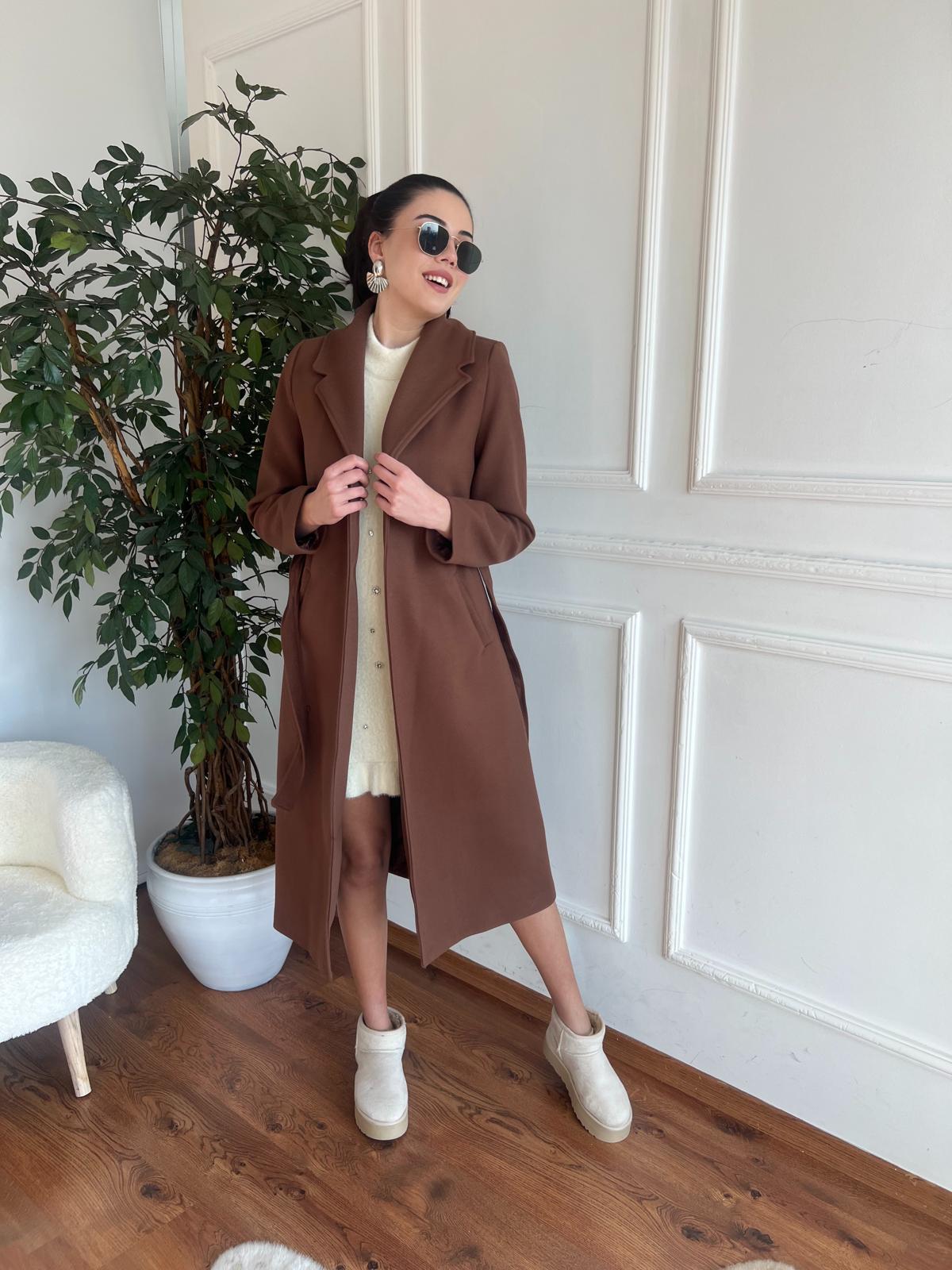 Kuşaklı Kaşe Kaban 9350 Kahverengi