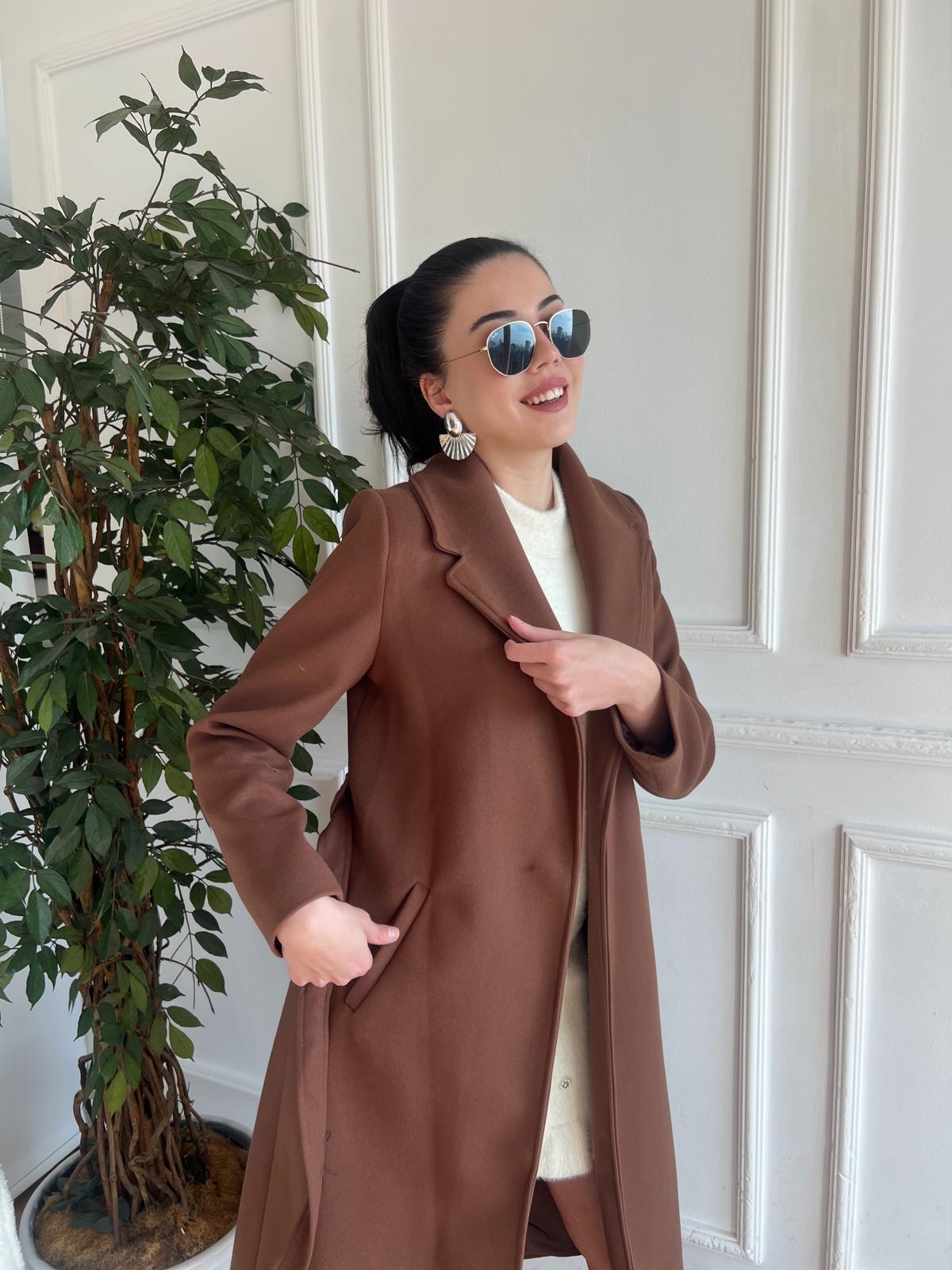 Kuşaklı Kaşe Kaban 9350 Kahverengi