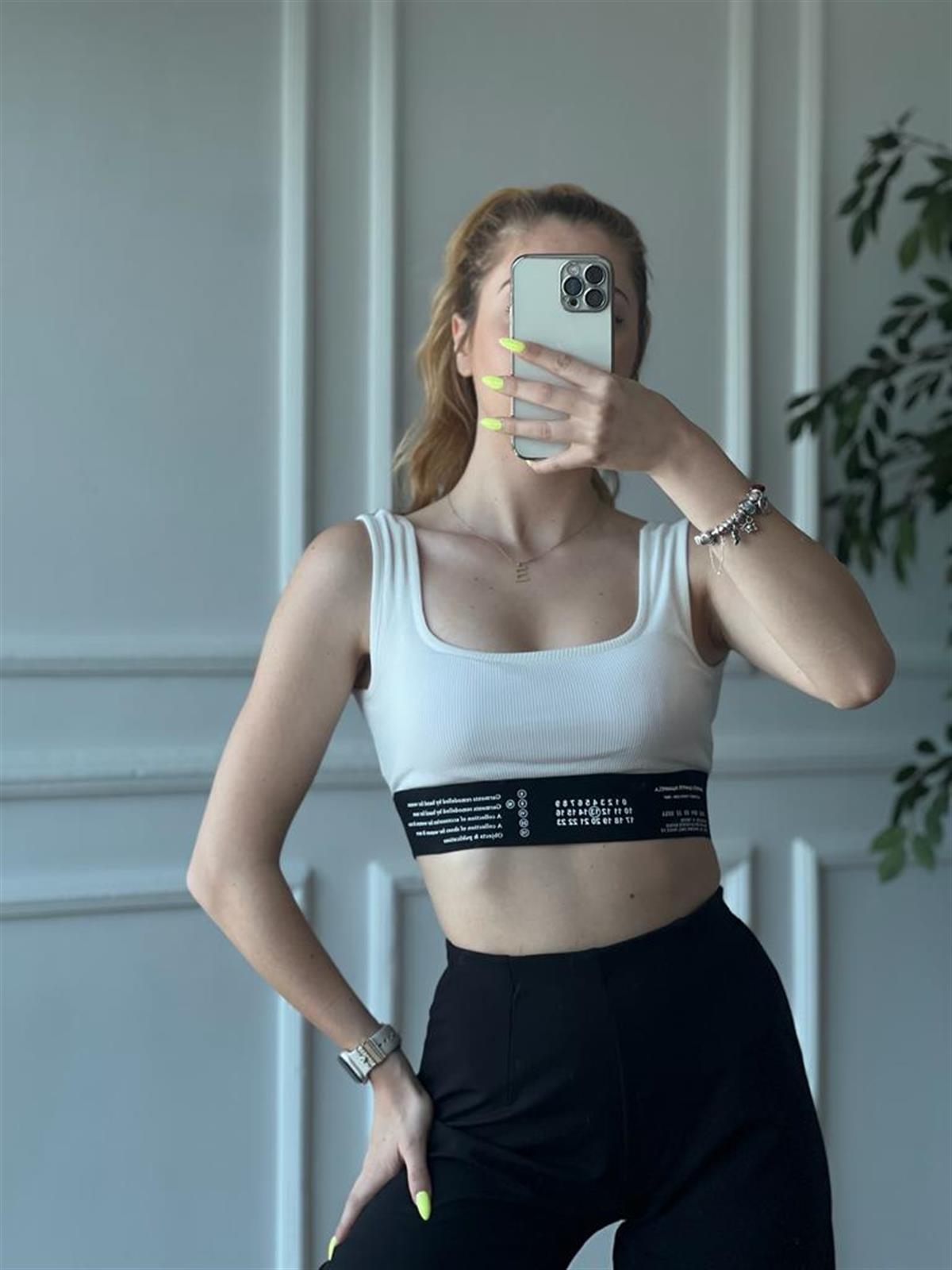 Lastik Detaylı Crop Top 60064 Ekru