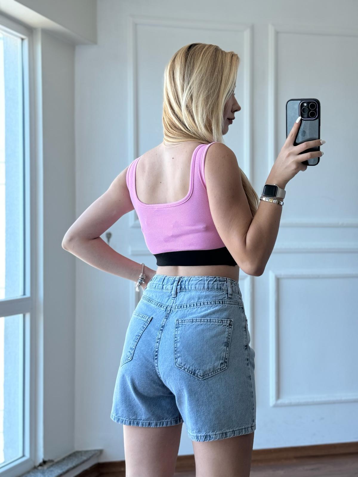 Lastik Detaylı Crop Top 60064 Pembe