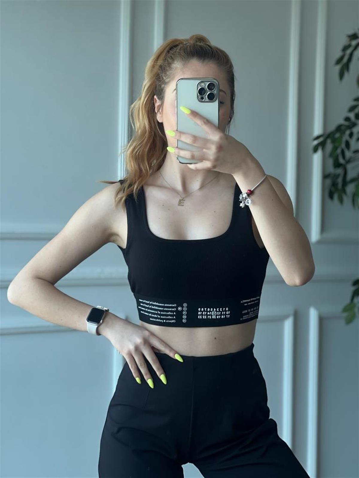 Lastik Detaylı Crop Top 60064 Siyah