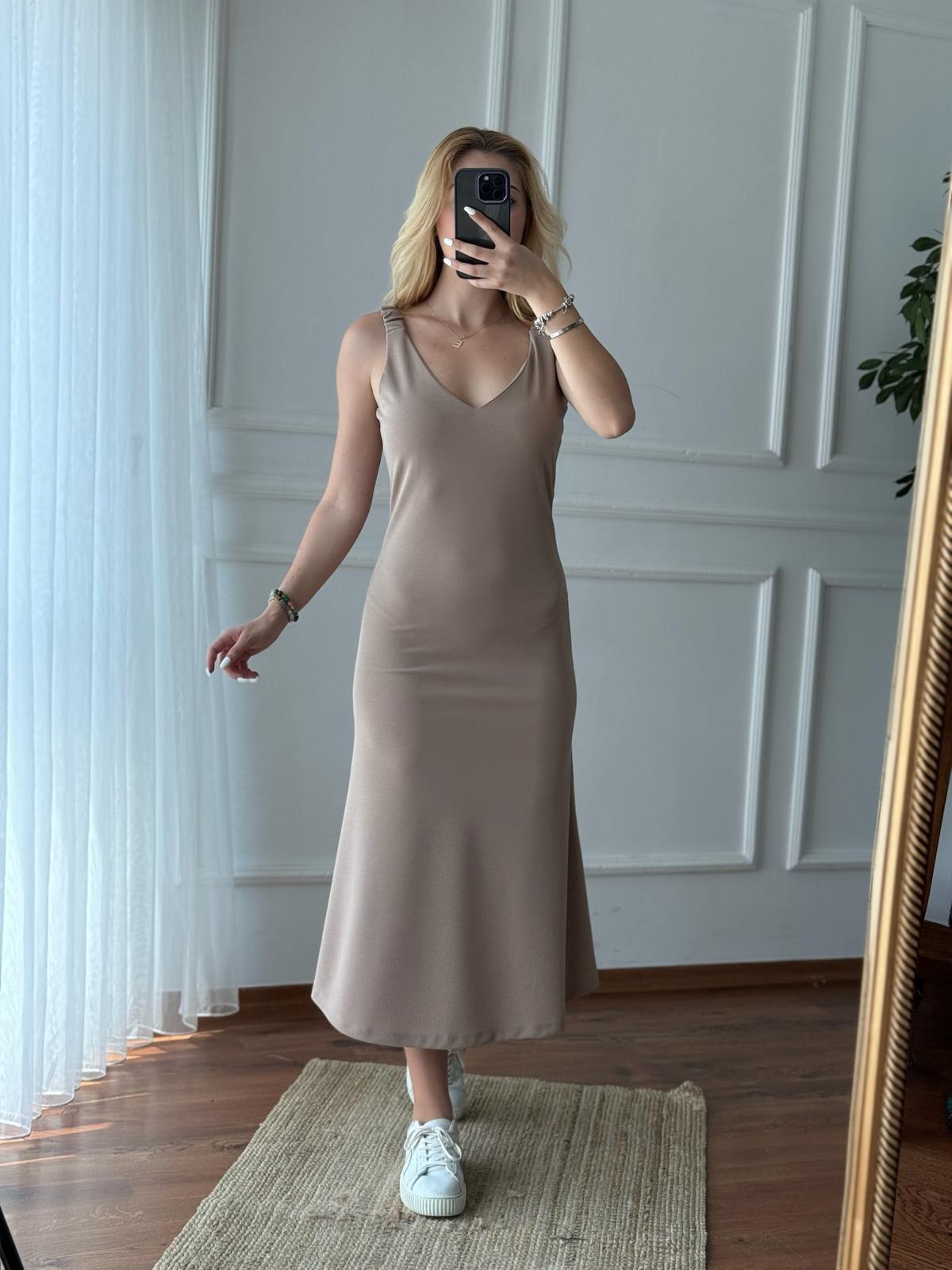 Lastikli Askılı Elbise 27449 Camel