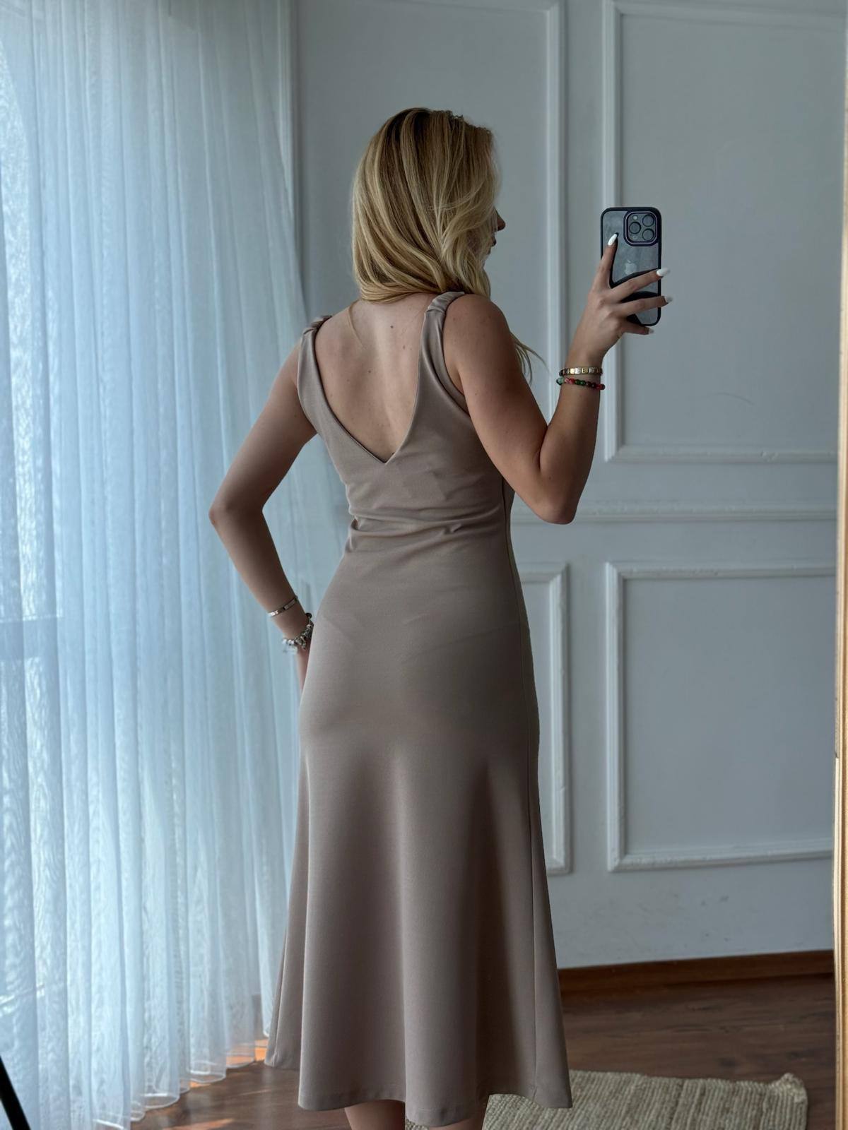 Lastikli Askılı Elbise 27449 Camel