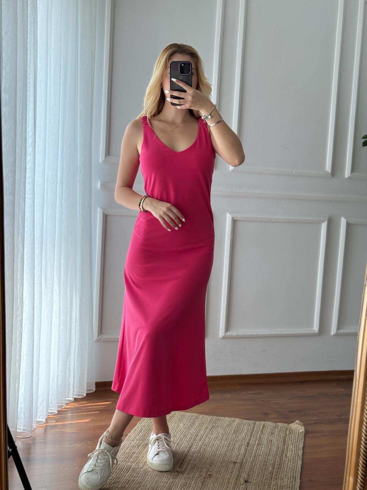 Lastikli Askılı Elbise 27449 Pembe