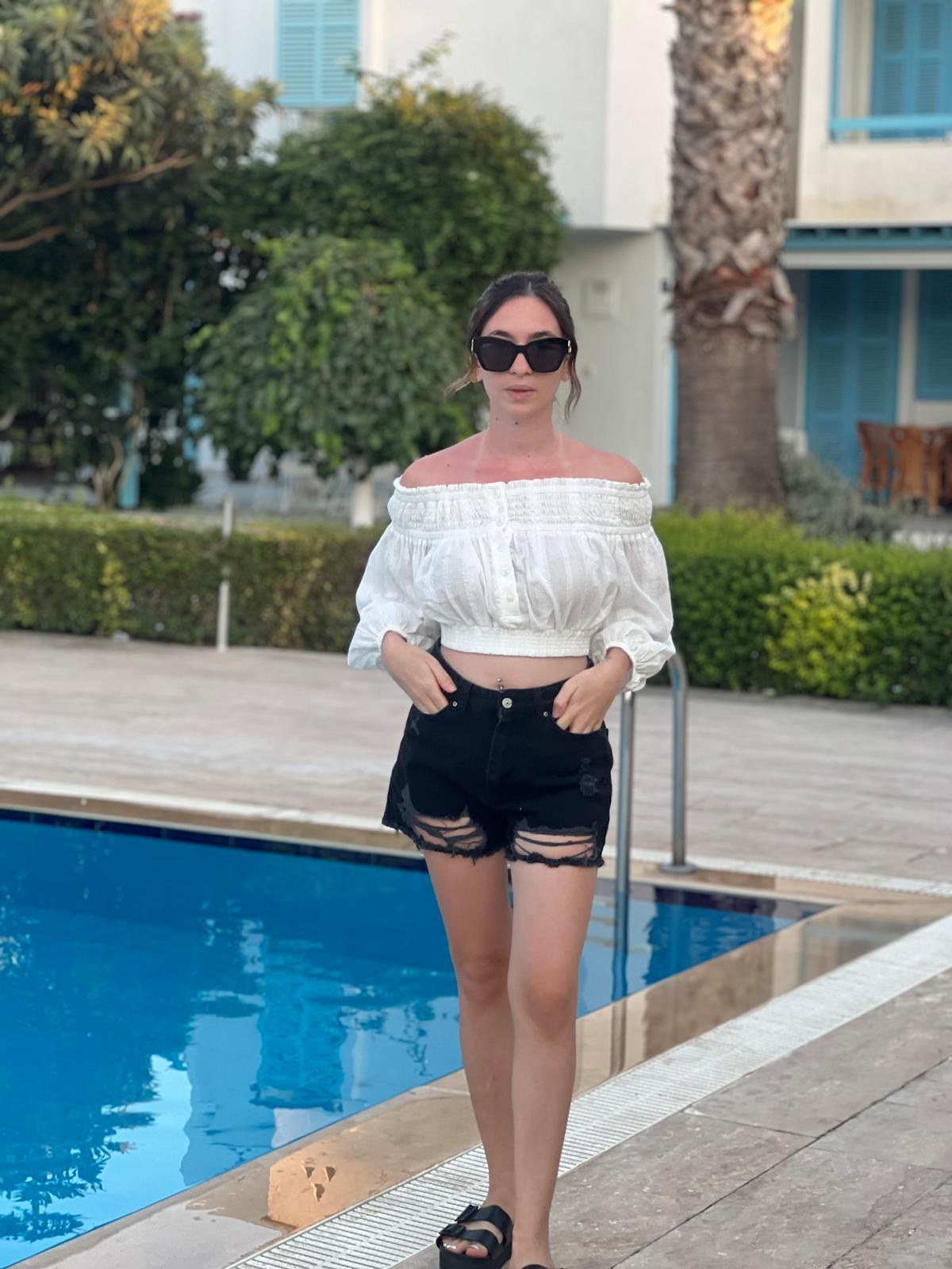 Lazerli Mom Kot Şort 8007 Füme