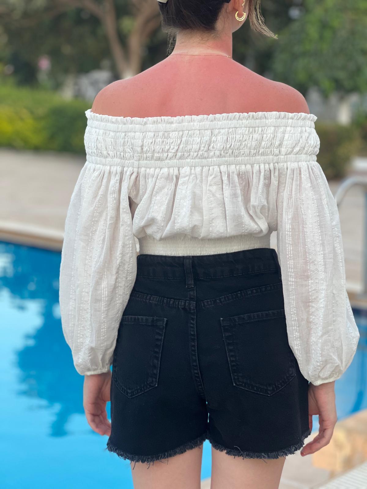 Lazerli Mom Kot Şort 8007 Füme