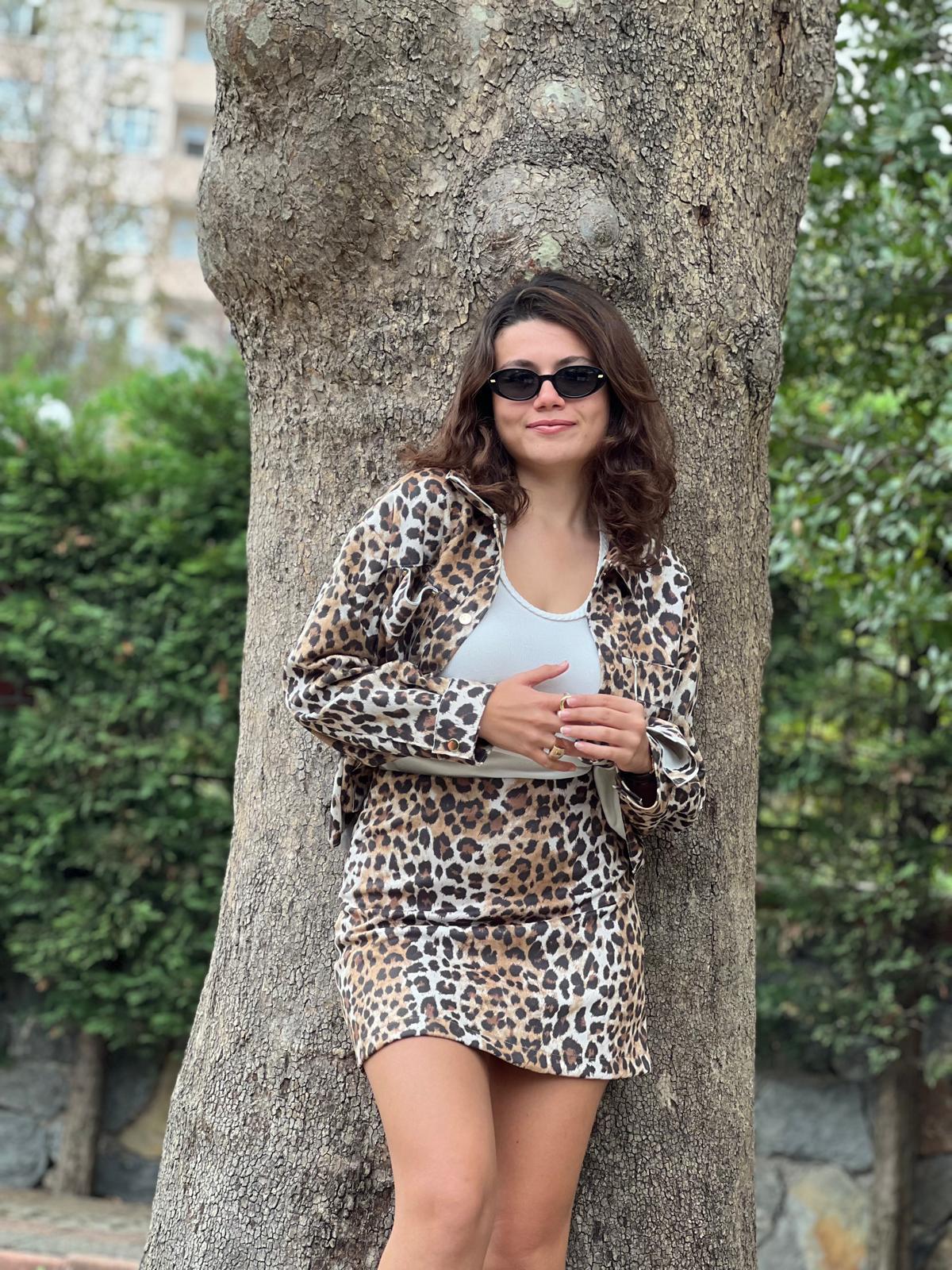 Leopar Desen Gömlek Ceket 24273 Camel