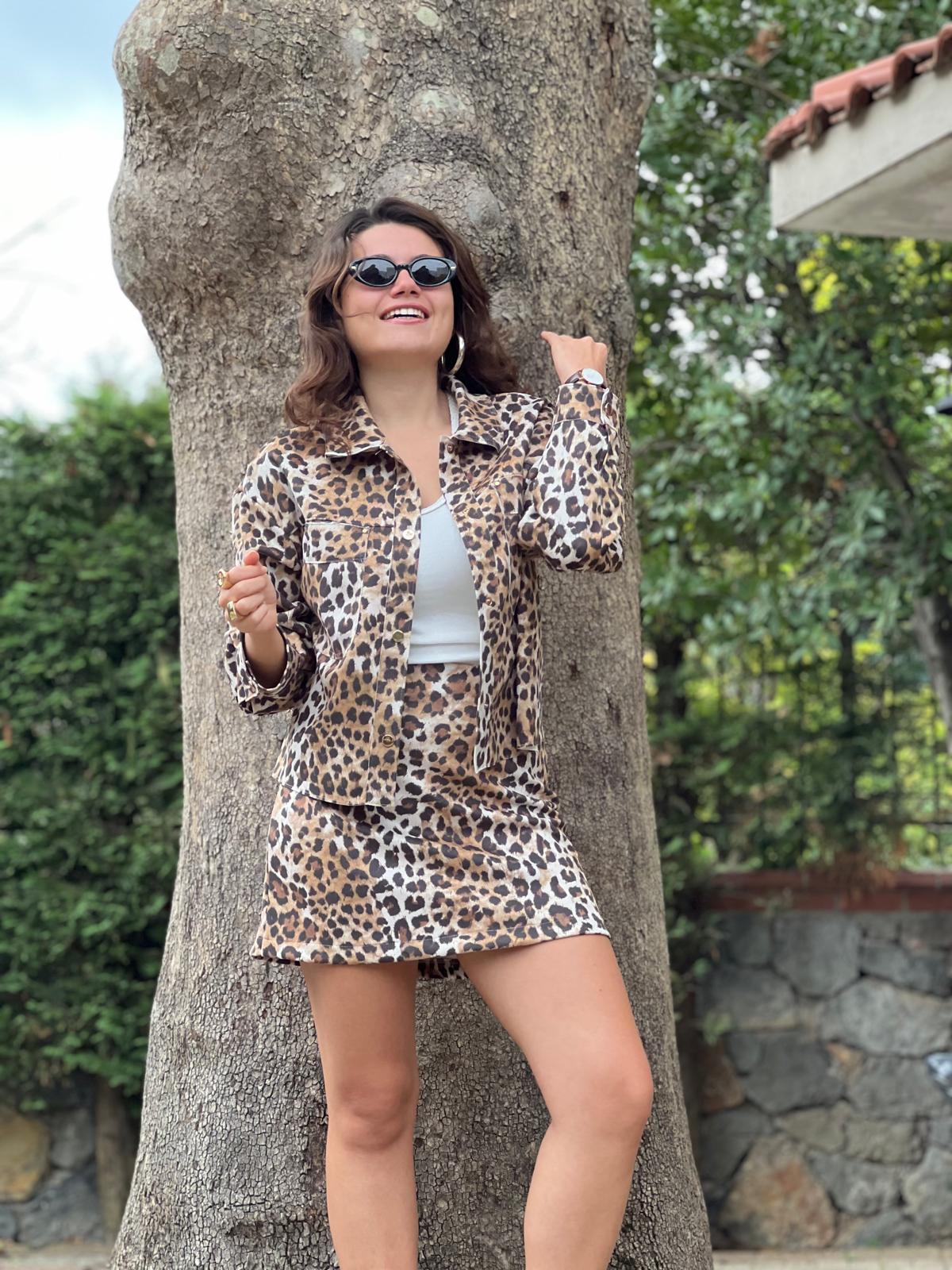 Leopar Desen Gömlek Ceket 24273 Camel