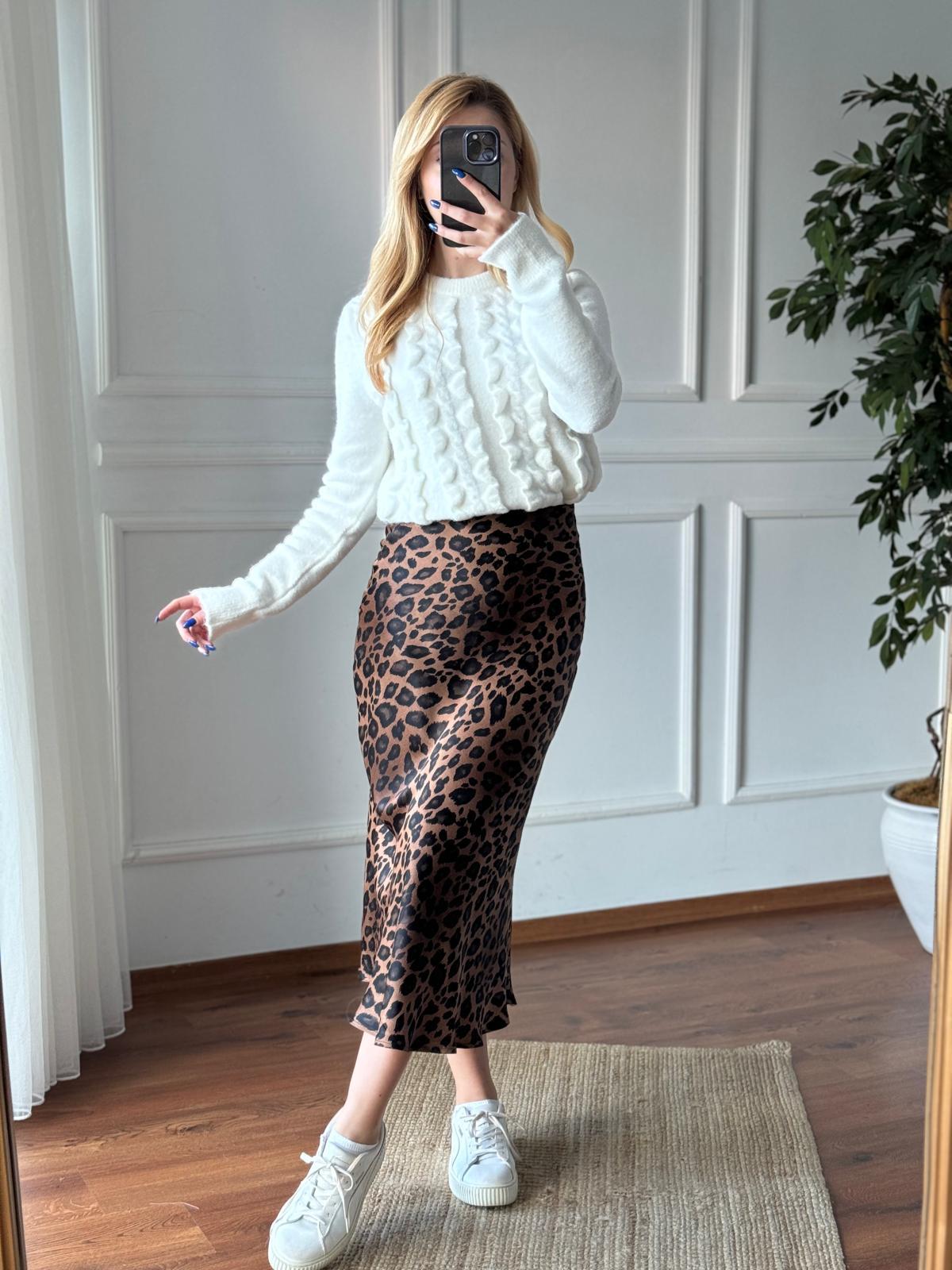 Leopar Desen Saten Etek 24271 Kahverengi