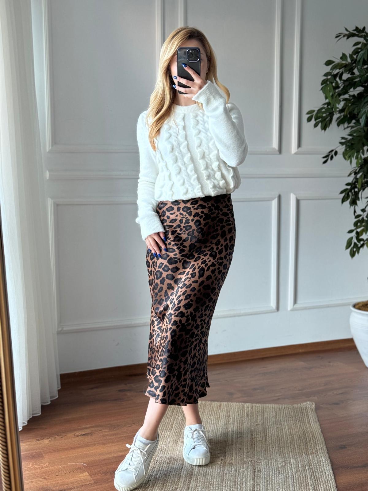 Leopar Desen Saten Etek 24271 Kahverengi