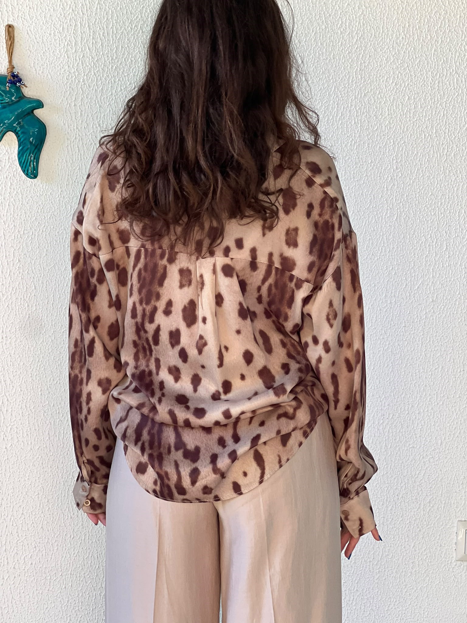 Leopar Desen Saten Gömlek 2619065 Bej