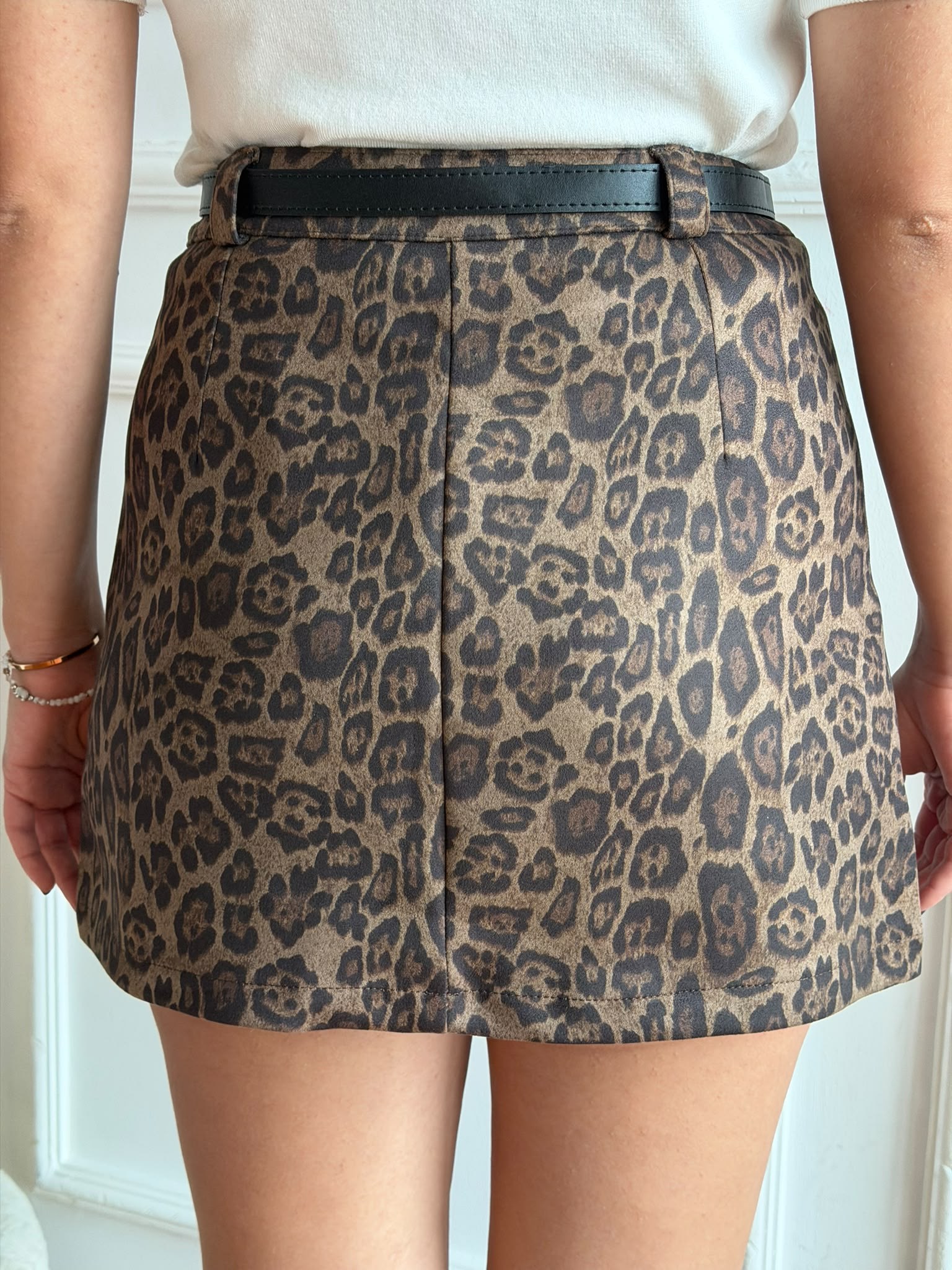 Leopar Desenli Kemerli Mini Etek 02539 Kahverengi