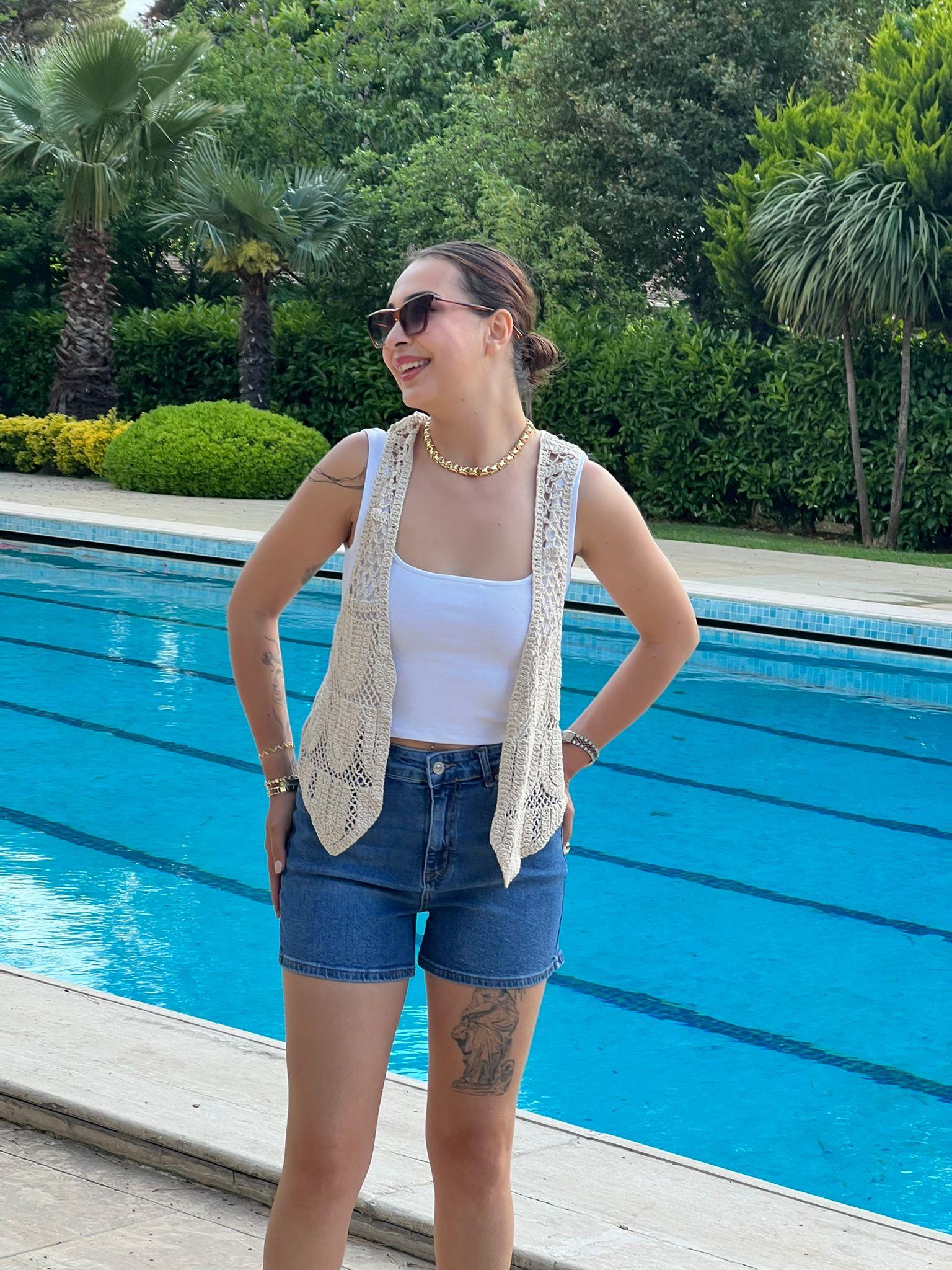 Likralı Kot Şort 8044 Koyu Mavi