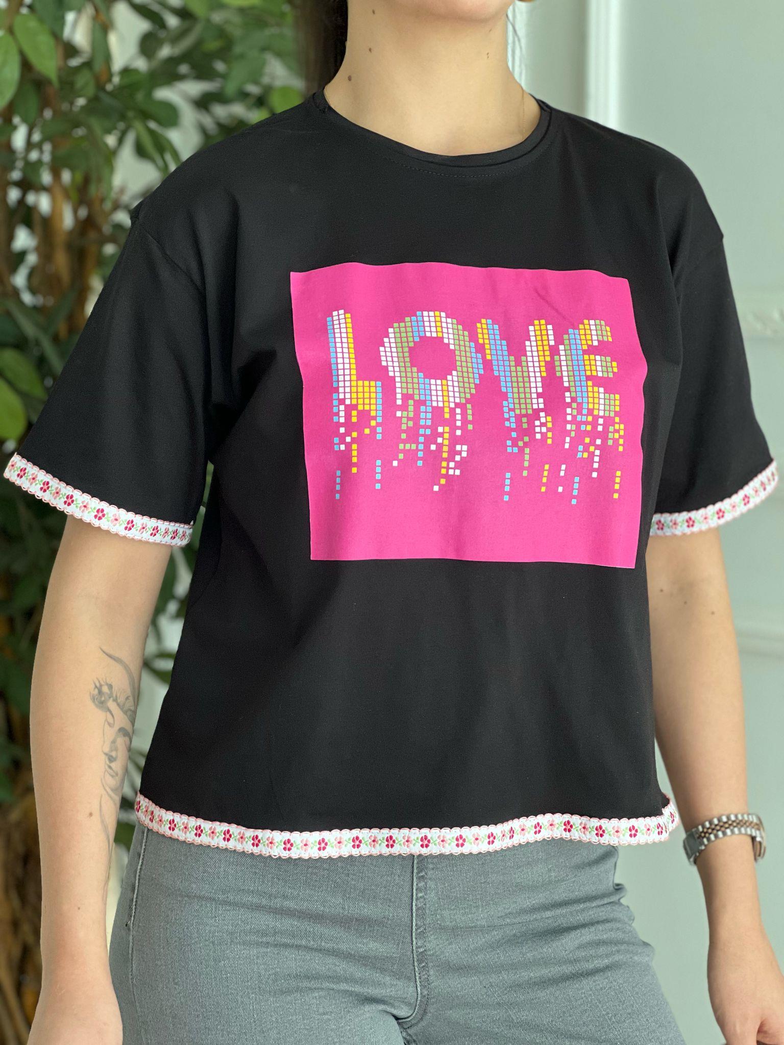 Love Baskılı Tshirt 29481 Siyah