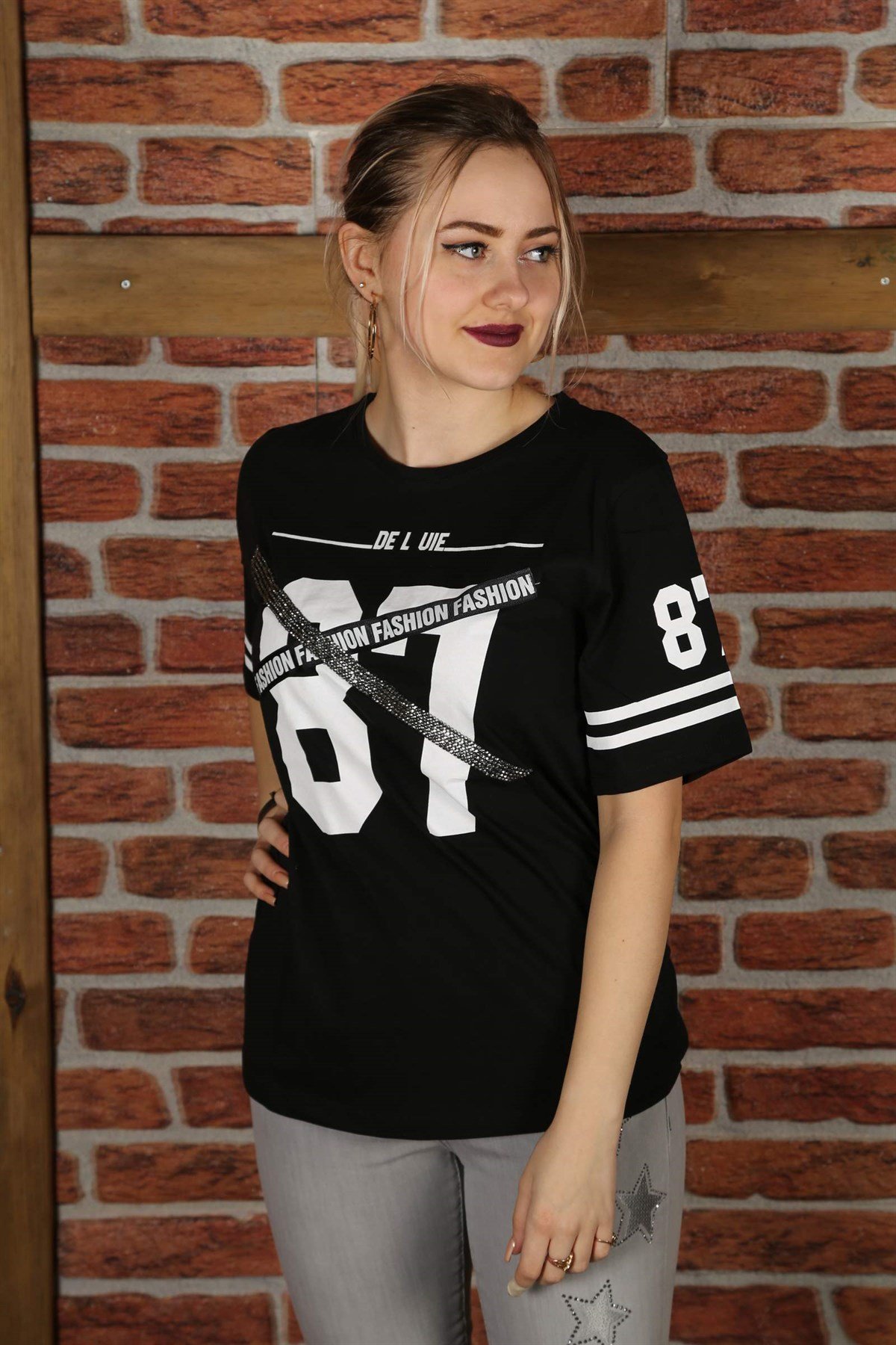M.İ 2796 Rakam Baskılı T-Shirt Siyah