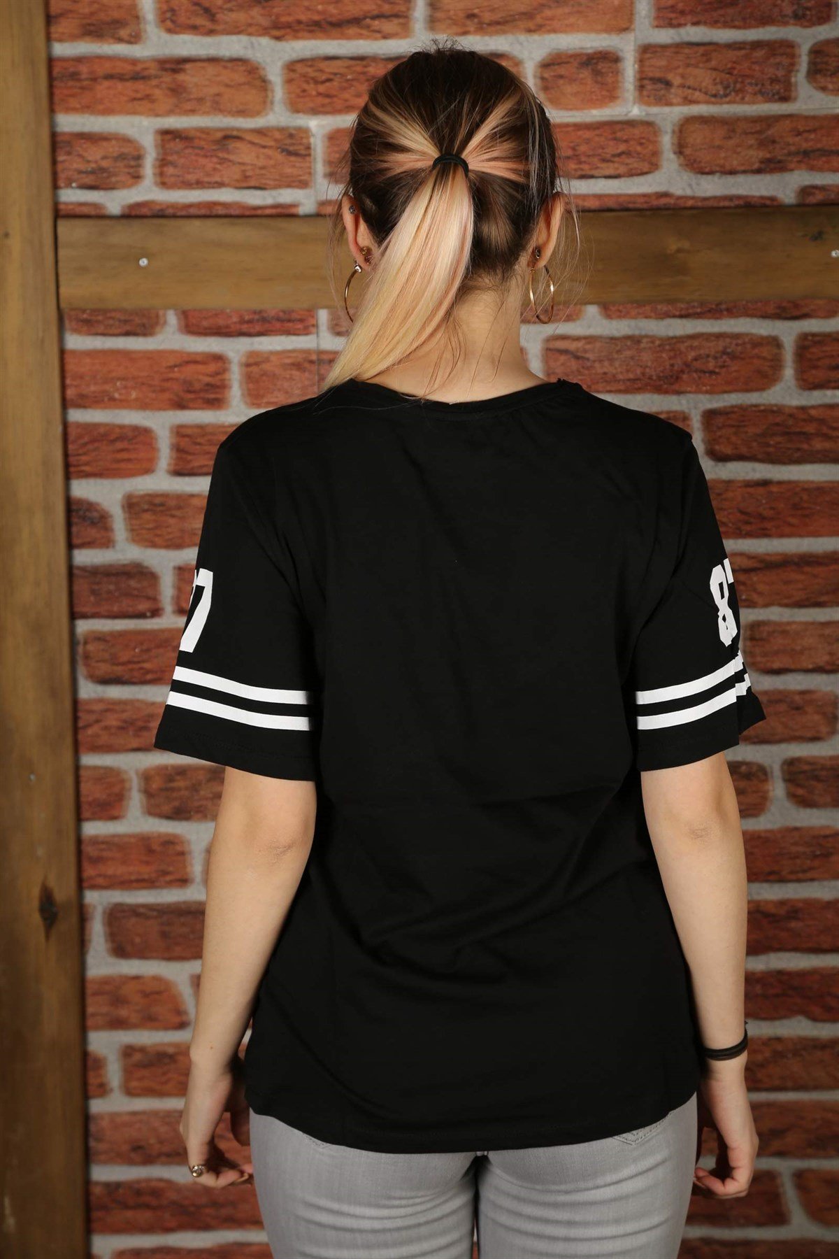 M.İ 2796 Rakam Baskılı T-Shirt Siyah