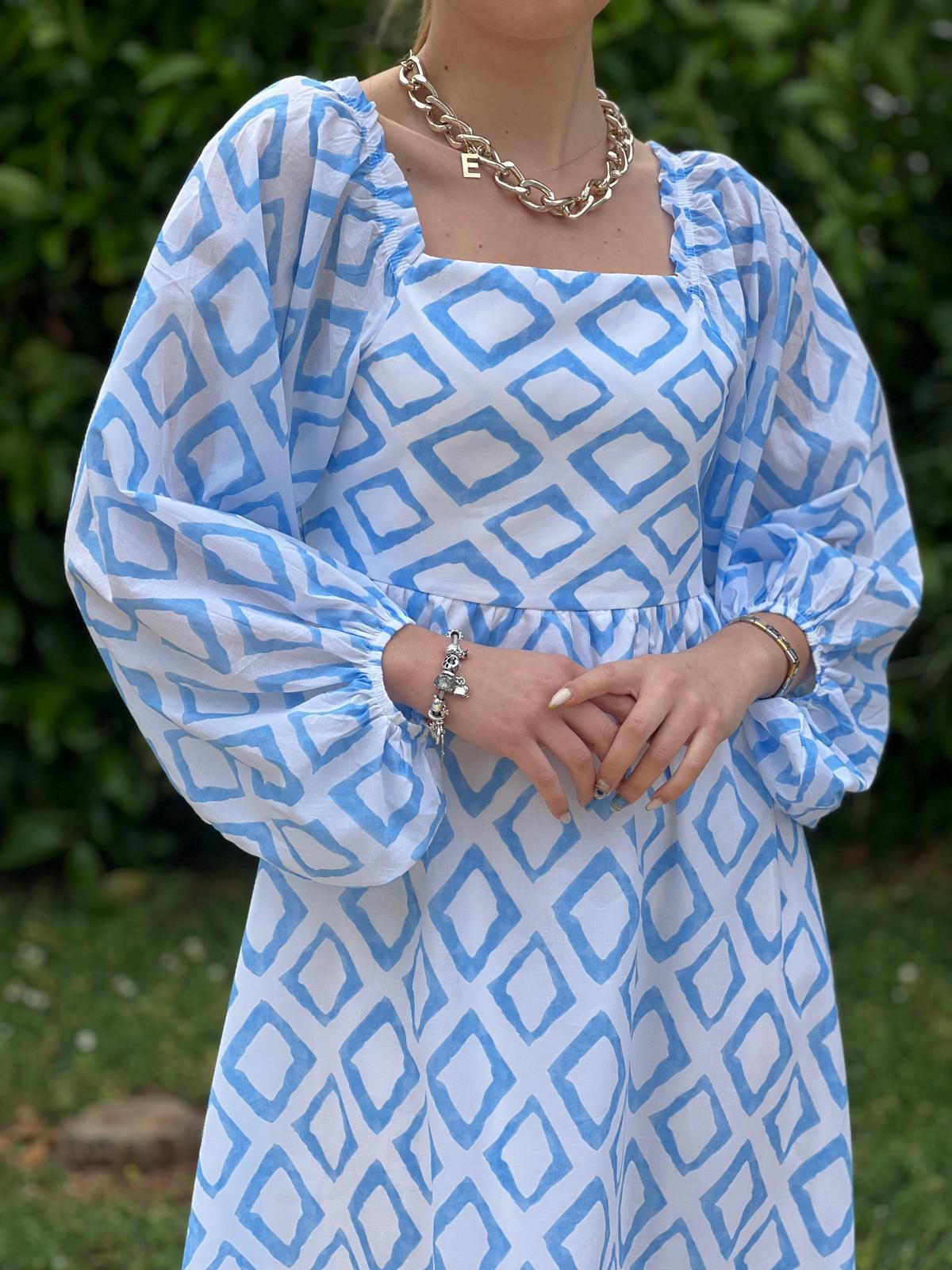 Madonna Yaka Desenli Elbise 2906 Mavi