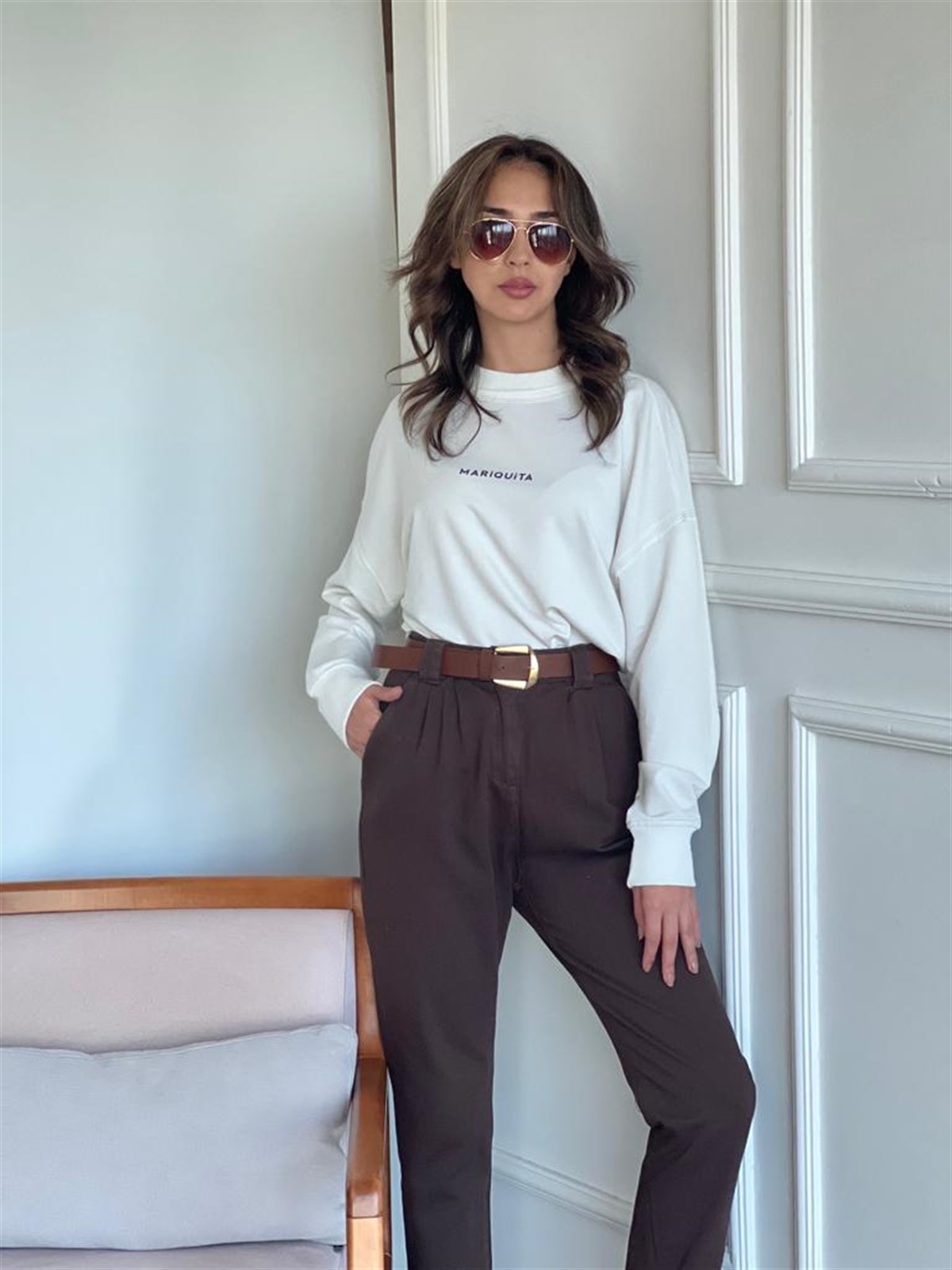 Mariquita Baskılı Sweat Ekru