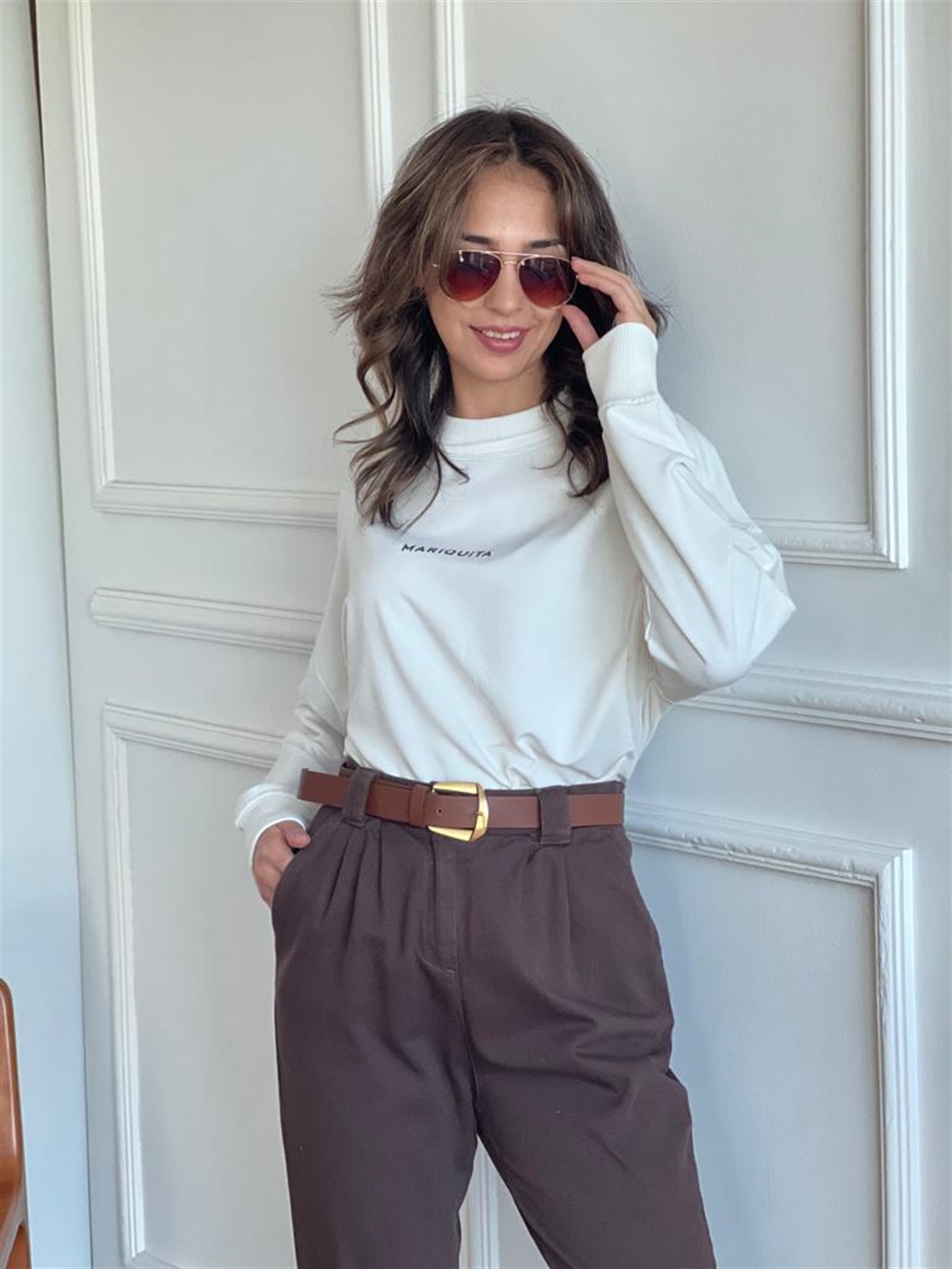 Mariquita Baskılı Sweat Ekru