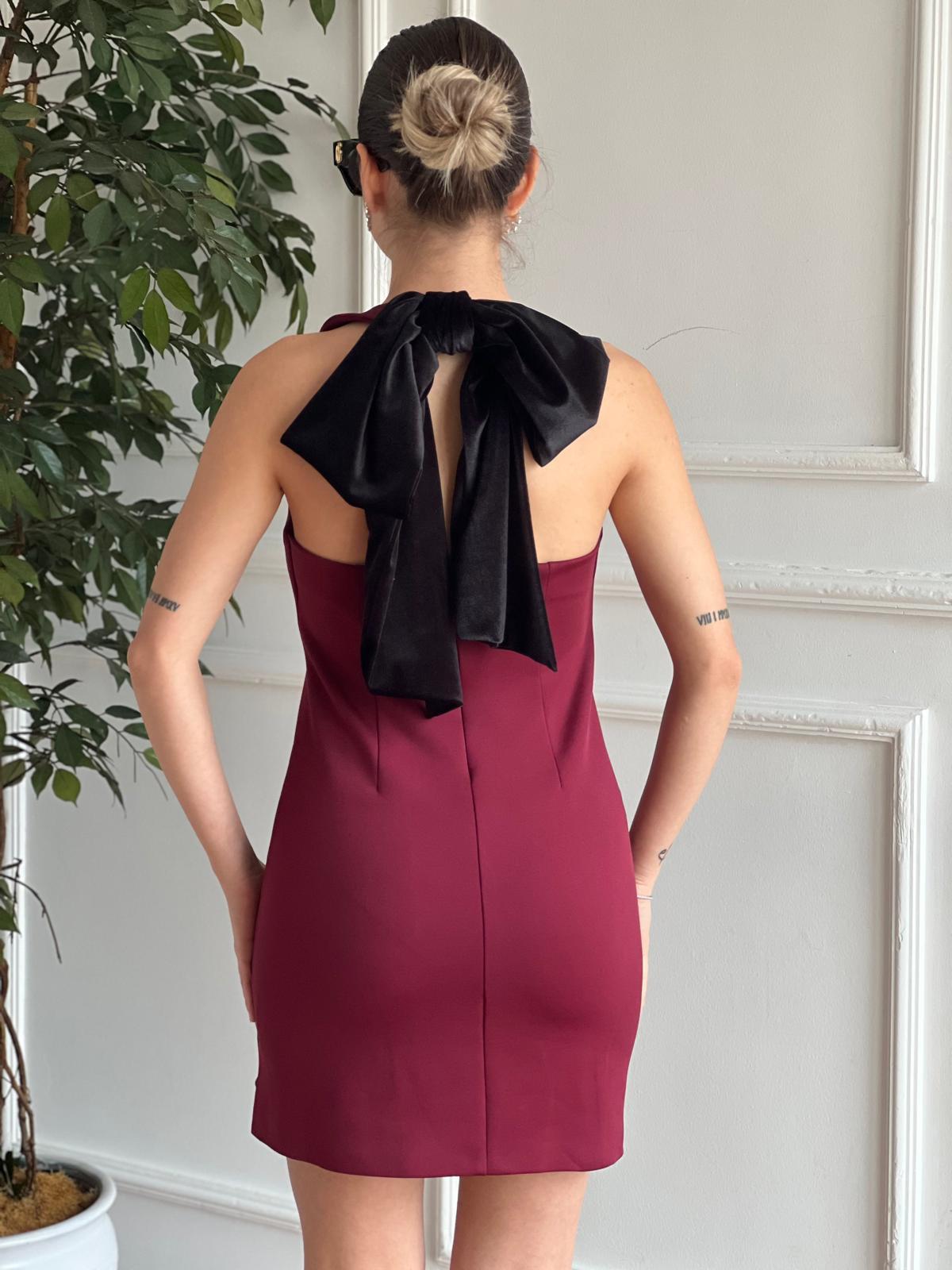 Maxi Fiyonk Detaylı Elbise 10351 Bordo