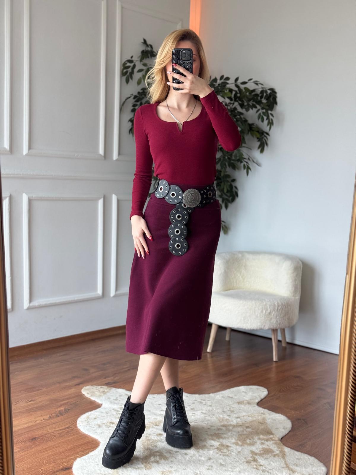 Midi Boy Triko Etek 16467 Bordo