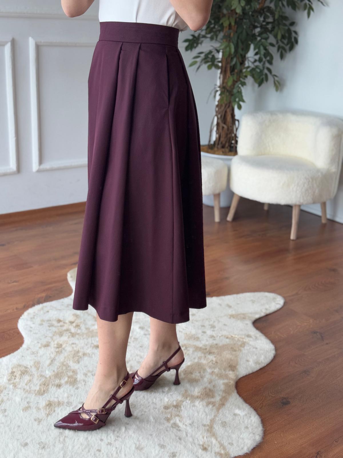 Midi Boy Volanlı Etek 5152T Bordo