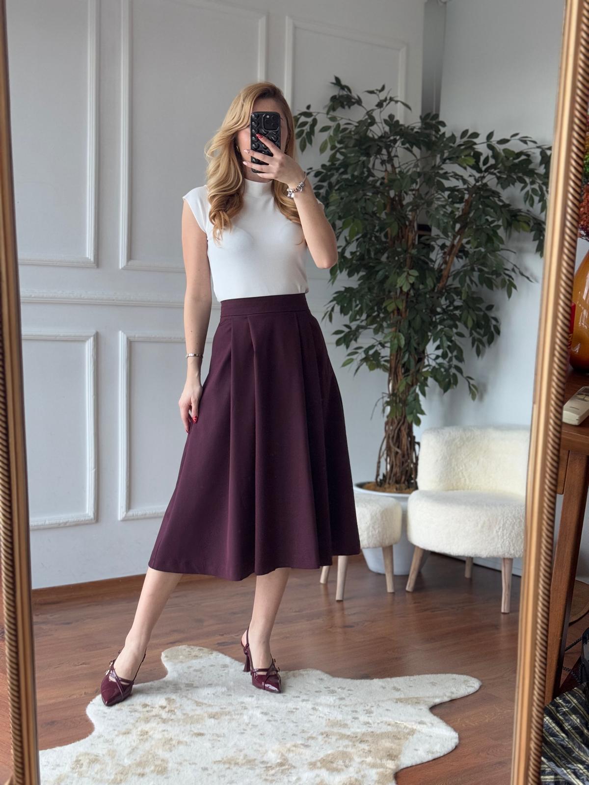 Midi Boy Volanlı Etek 5152T Bordo