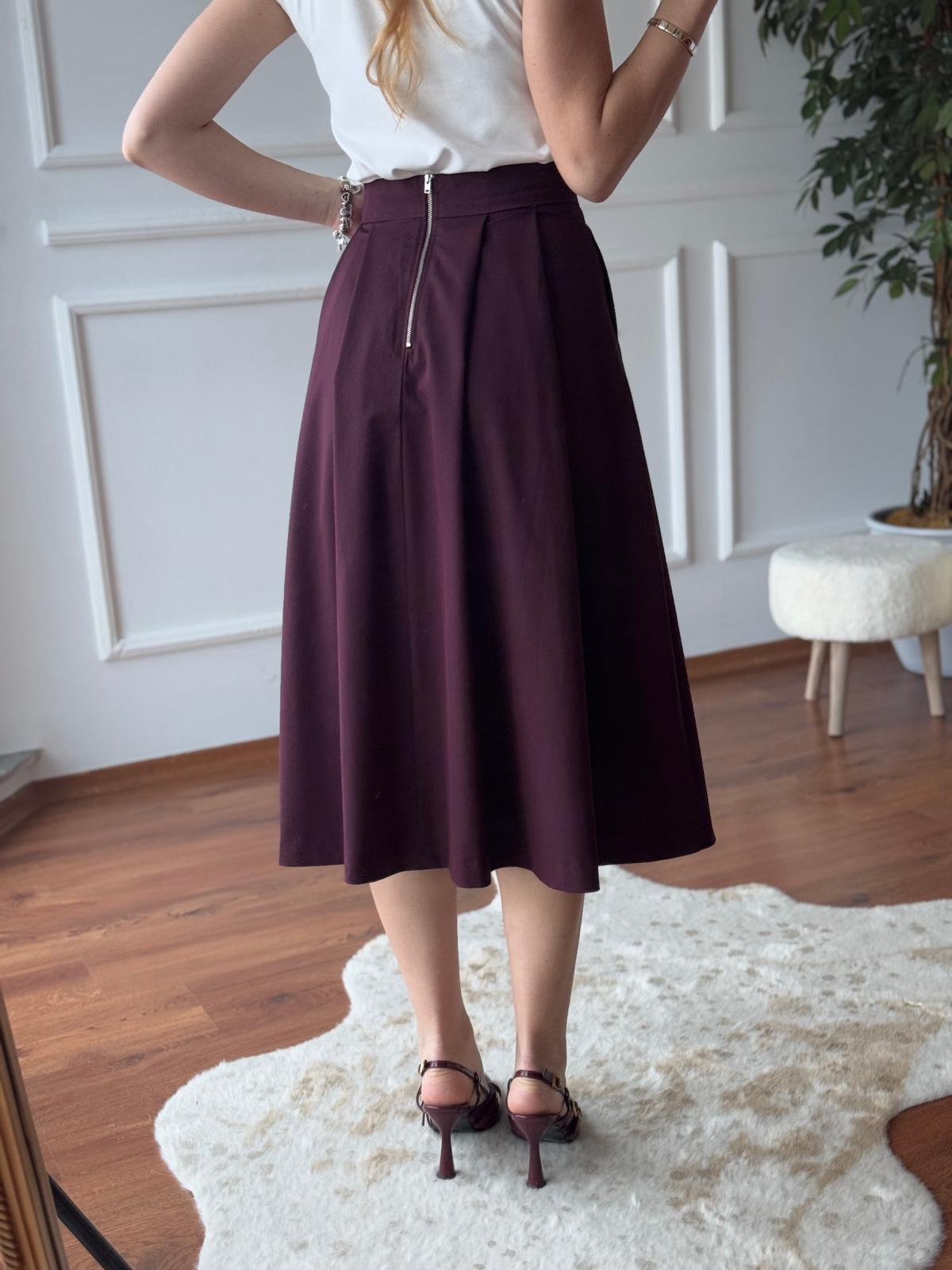 Midi Boy Volanlı Etek 5152T Bordo