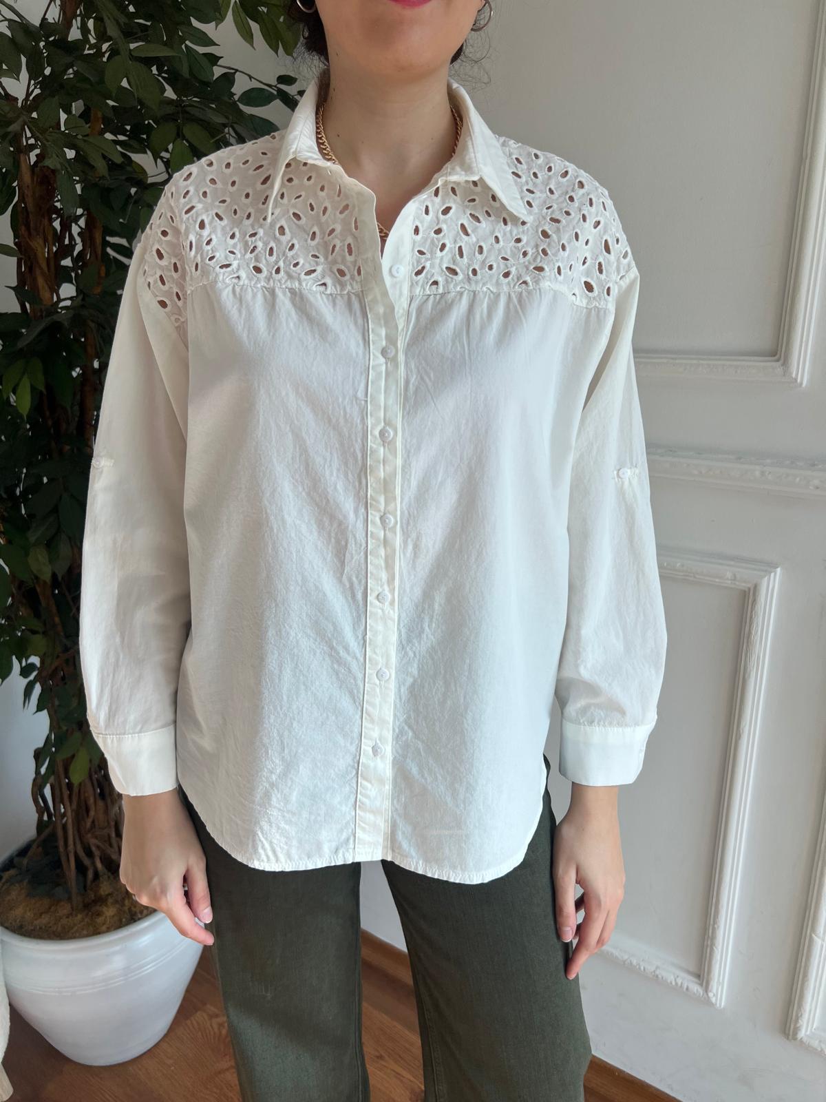 Nakış Detaylı Gömlek 25010 Ekru