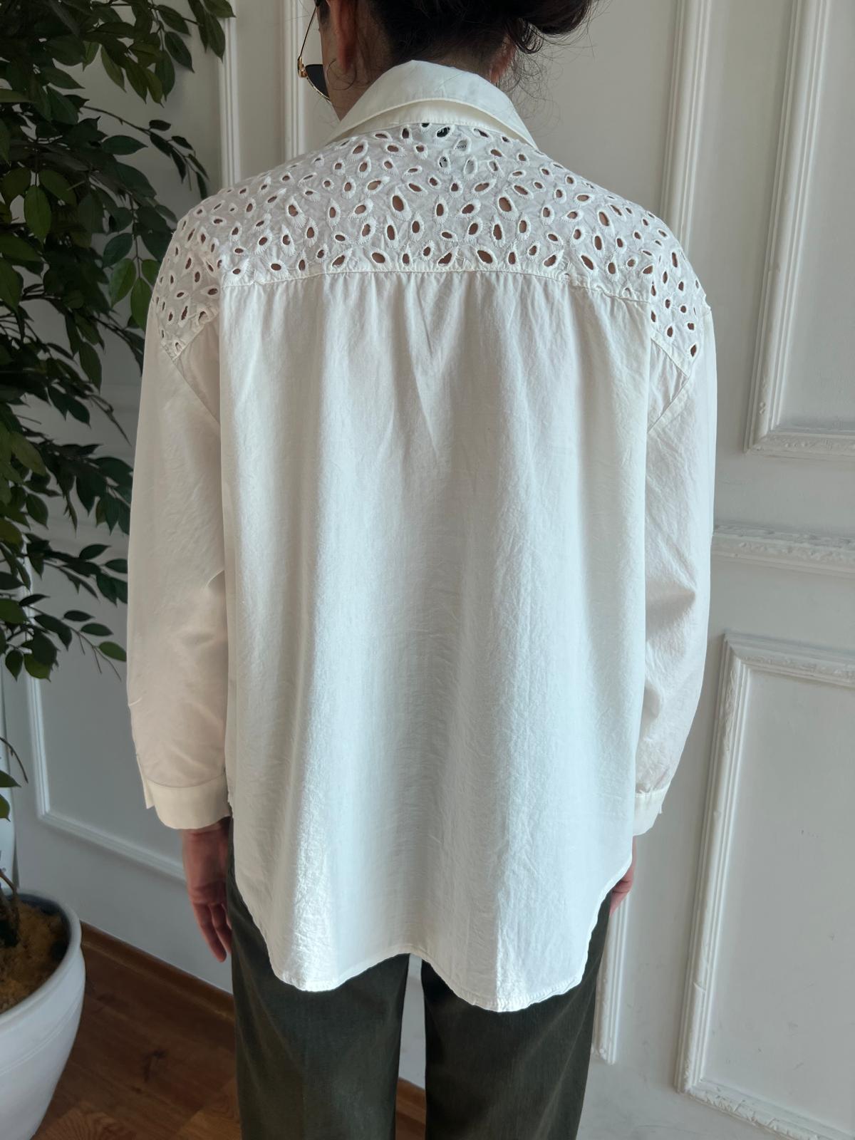 Nakış Detaylı Gömlek 25010 Ekru