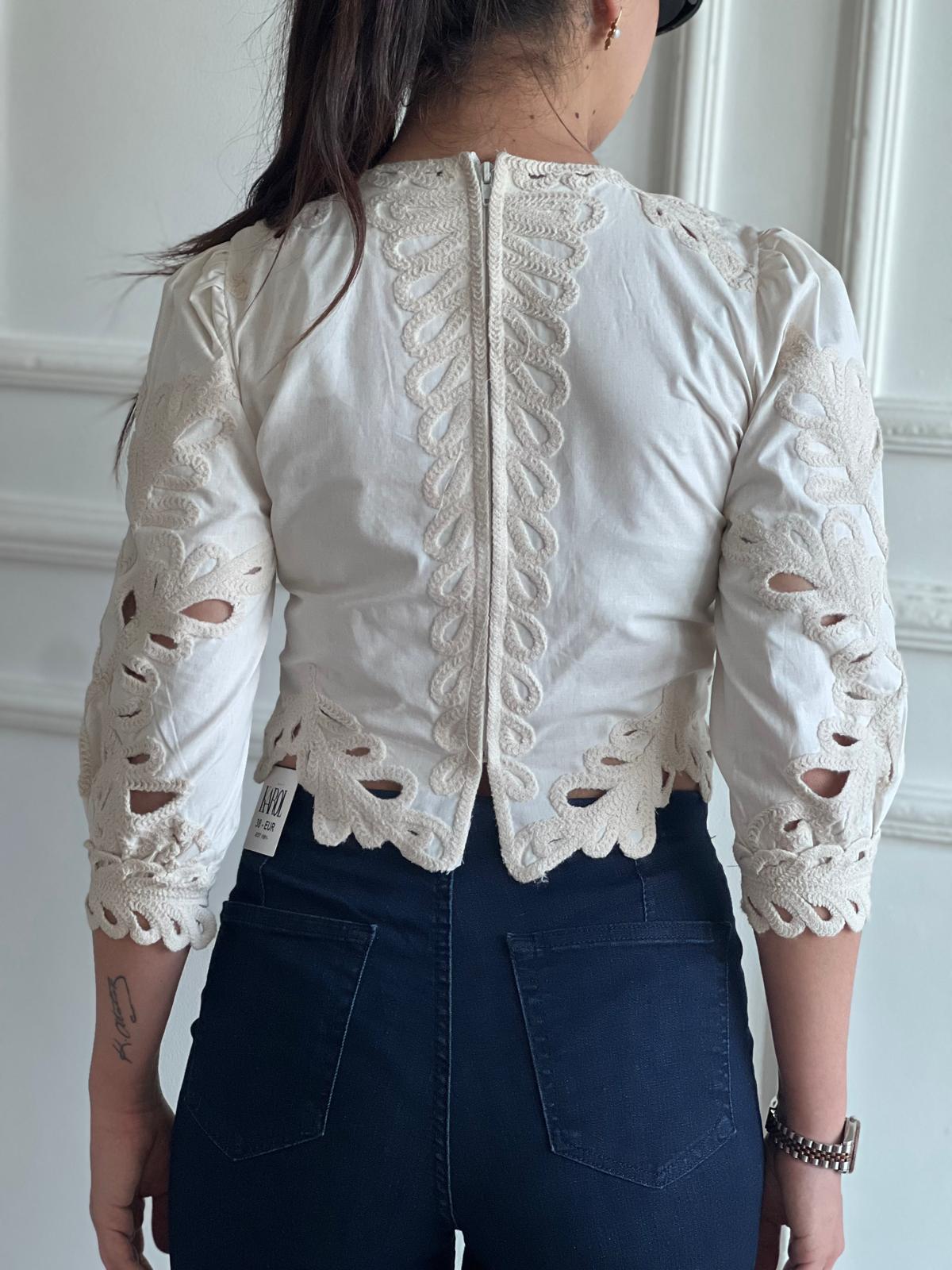 Nakışlı Kısa Bluz 5DGML025 Bej